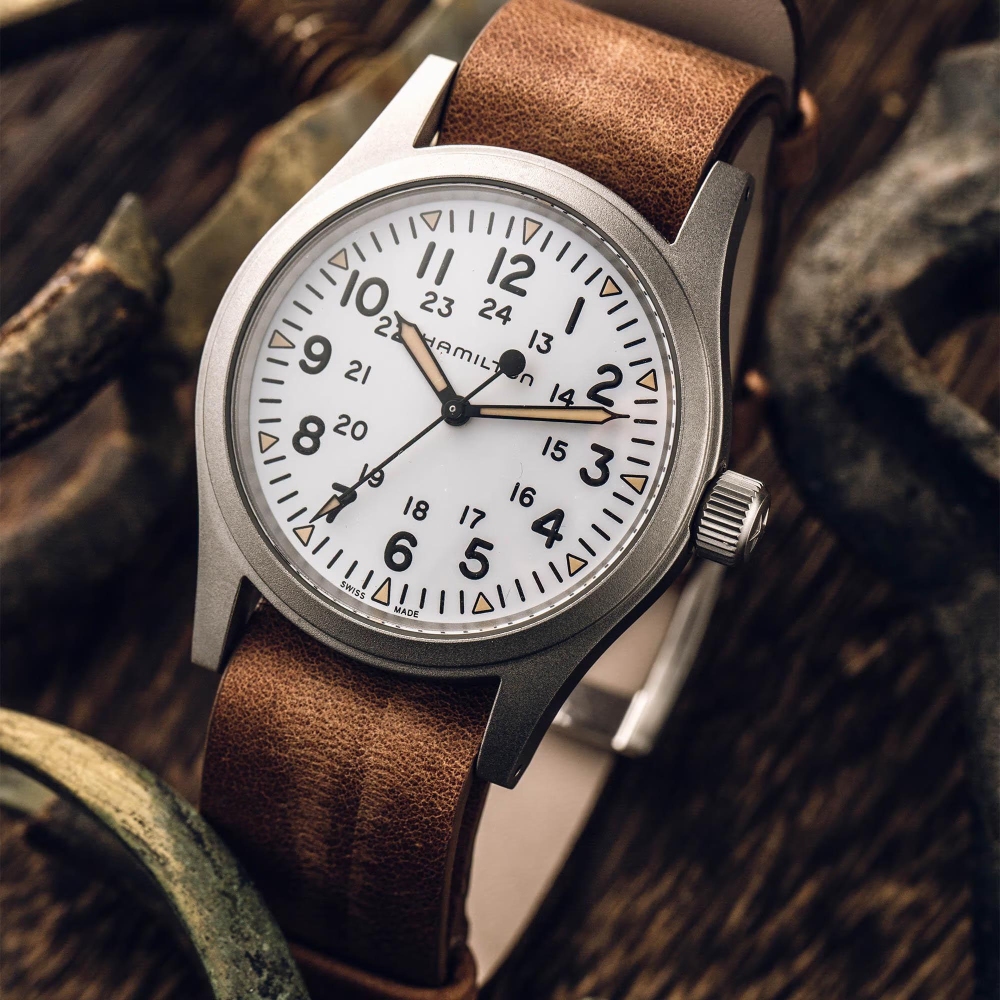 Hamilton Khaki Field Mechanical White Dial Leather Strap Unisex Watch H69439511