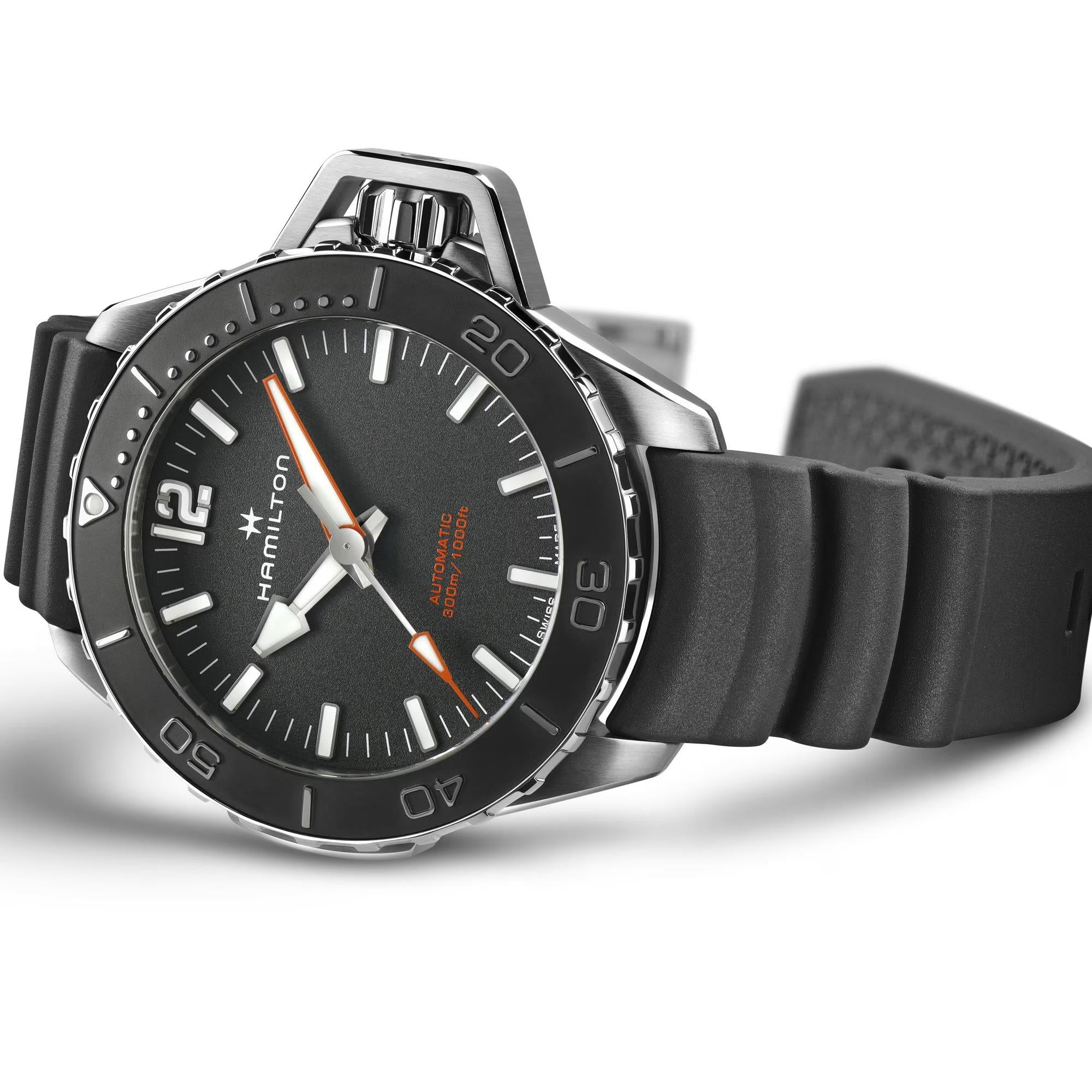Hamilton Khaki Navy Frogman Automatic Black Dial Rubber Strap Men's Watch H77825330