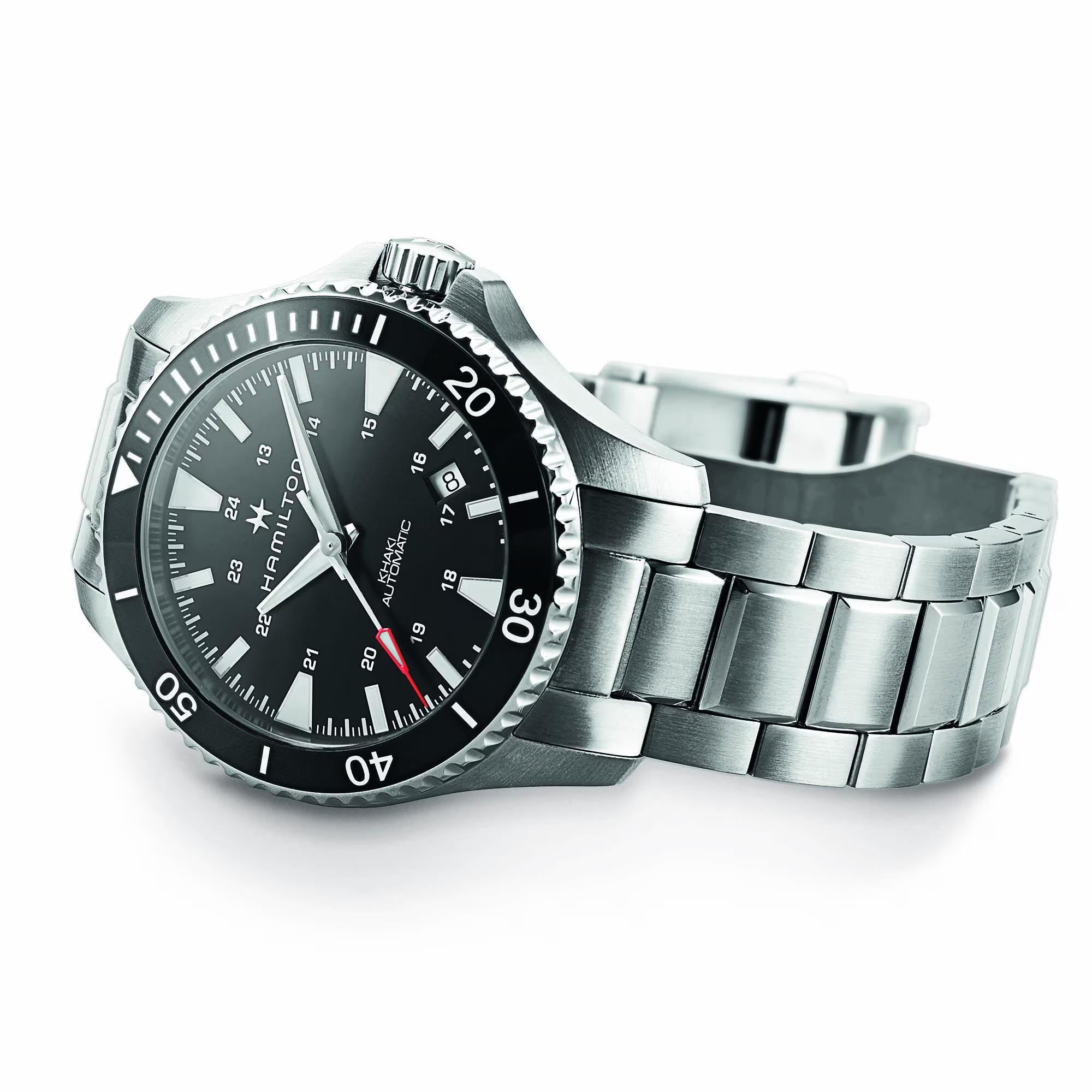 Hamilton Khaki Navy Scuba Automatic Black Dial Steel Strap Men's Watch H82335131