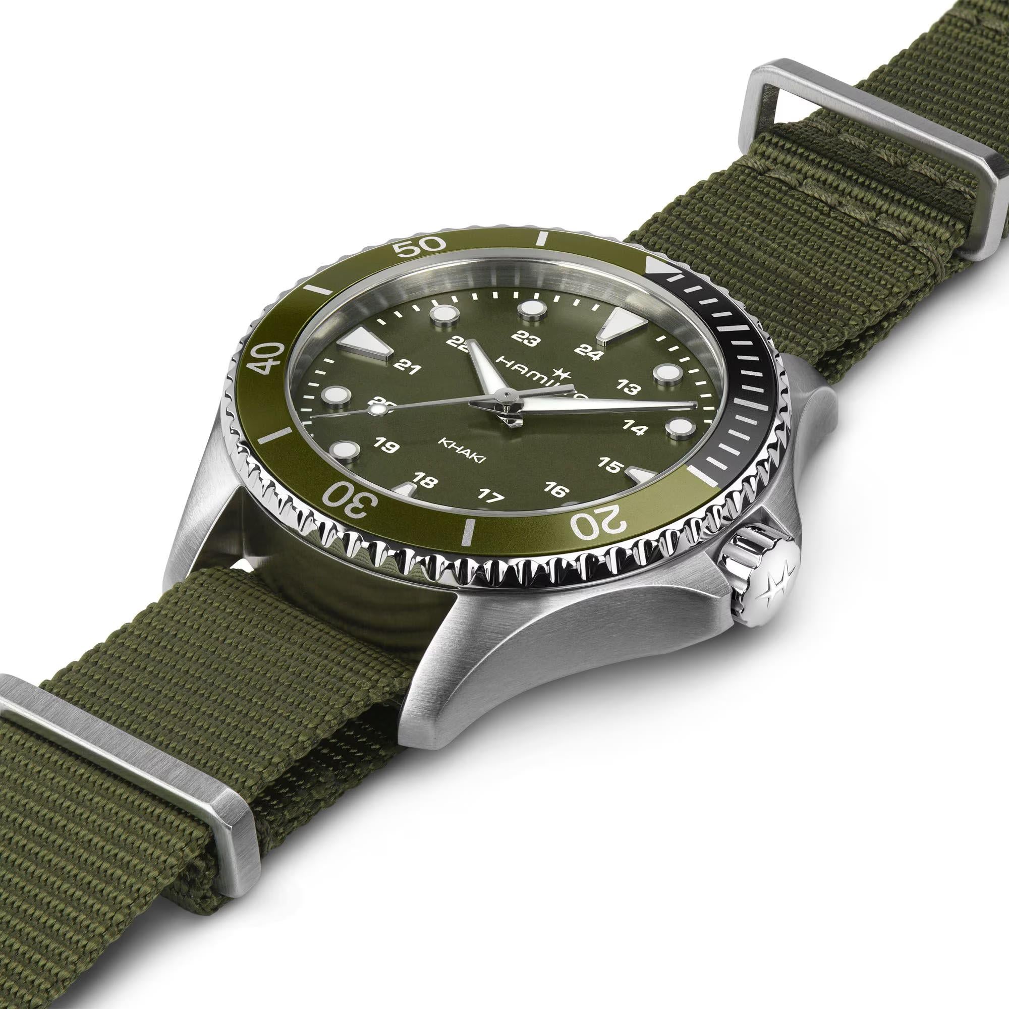 Hamilton Khaki Navy Scuba Quartz Green Dial NATO Strap Unisex Watch H82241961