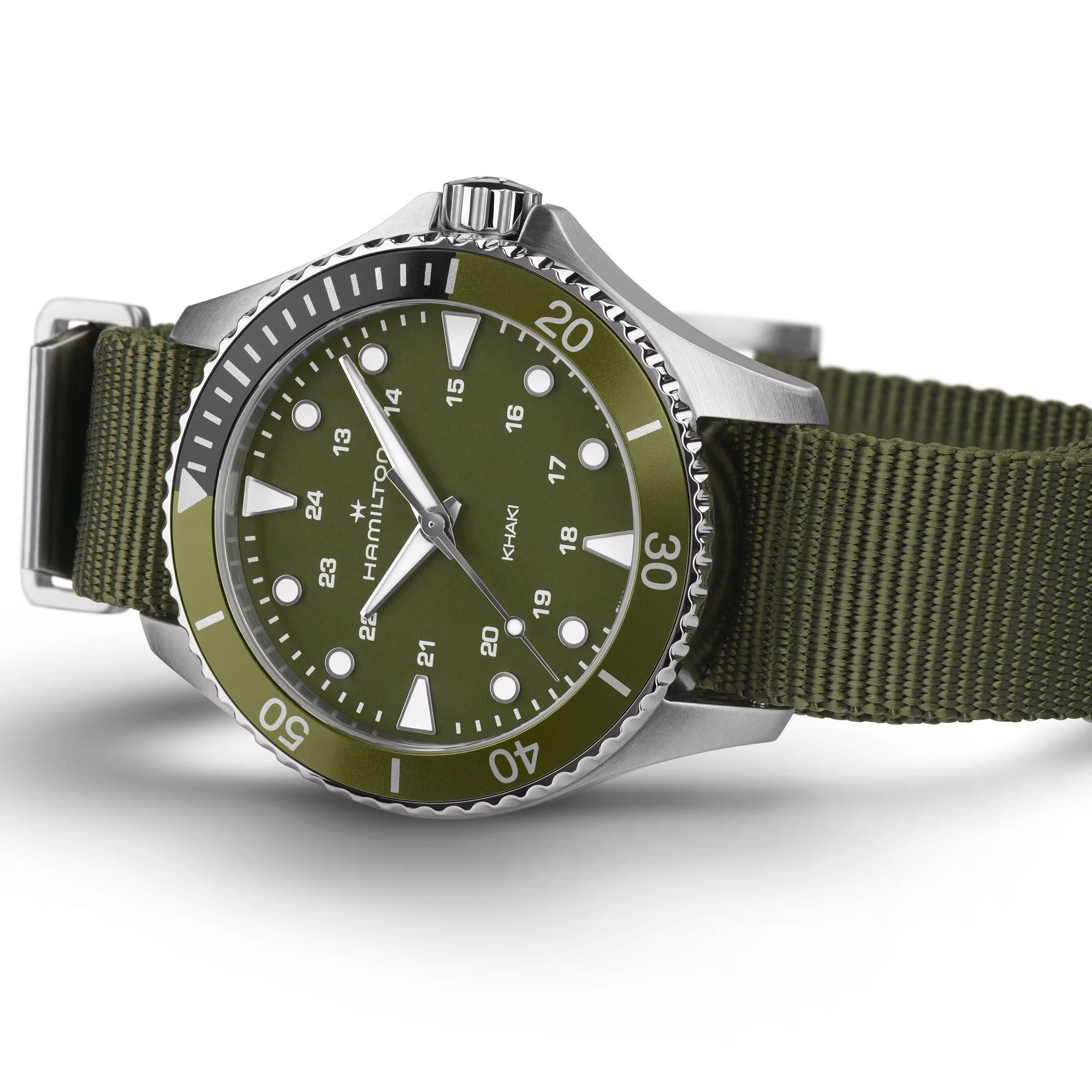 Hamilton Khaki Navy Scuba Quartz Green Dial NATO Strap Unisex Watch H82241961