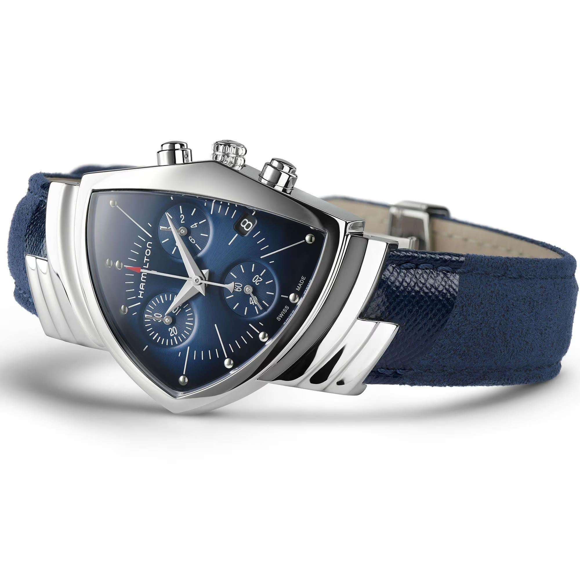 Hamilton Ventura Chronograph Quartz Blue Dial Alcantara Strap Unisex Watch H24432941