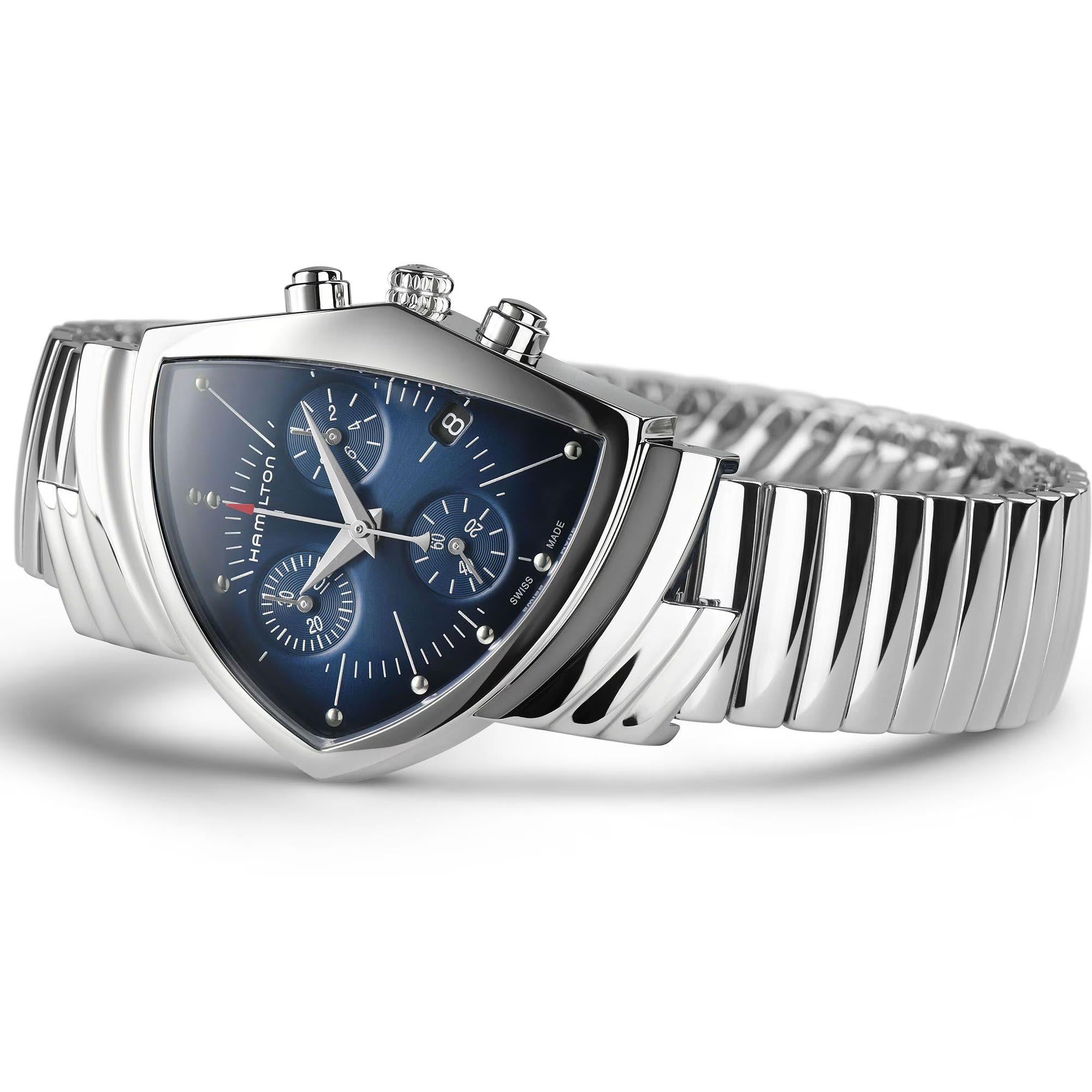 Hamilton Ventura Chronograph Quartz Blue Dial Steel Strap Unisex Watch H24432141