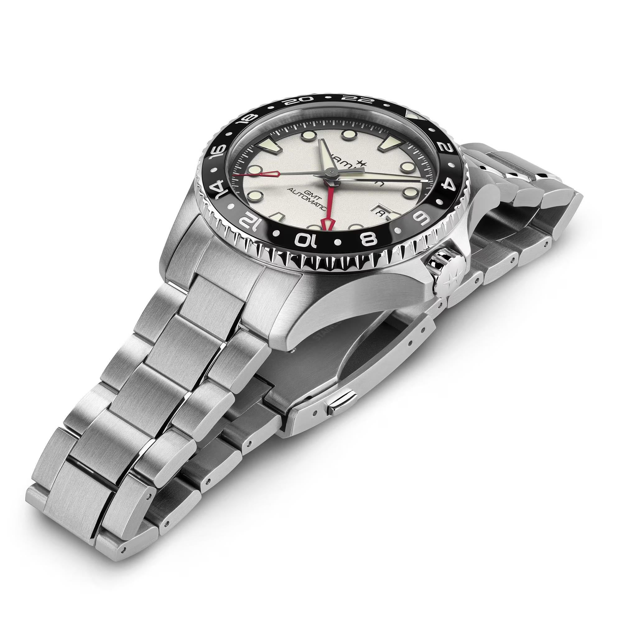 Hamilton Khaki Navy Scuba GMT Automatic Silver Dial Steel Strap Unisex Watch H82555150 - WatchNation