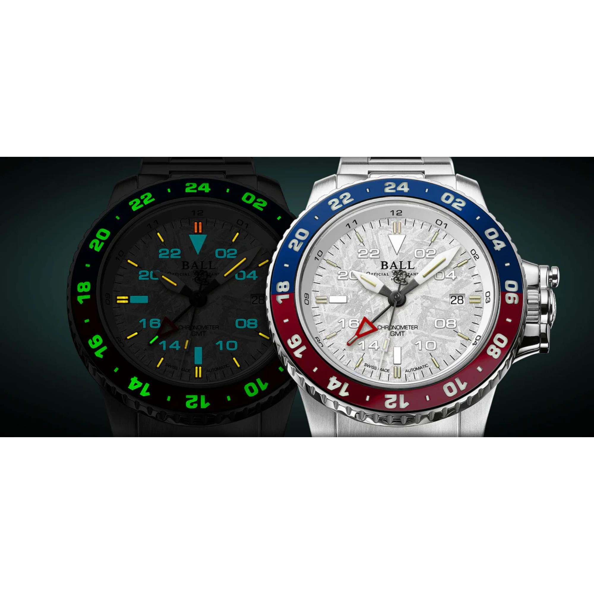 BALL Engineer Hydrocarbon AeroGMT II Meteorite Dial Stainless Steel Strap Men's Watch DG2118C-S20C-MSL