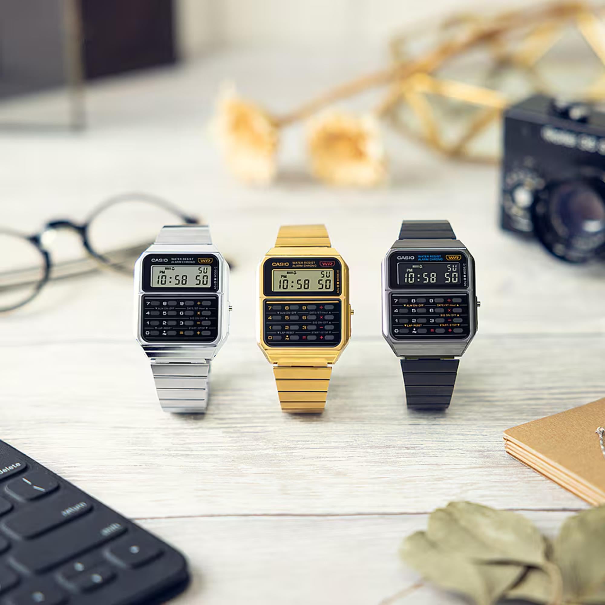 Casio Edgy Vintage Calculator Black Digital Stainless Steel Strap Unisex Watch CA-500WE-1AEF