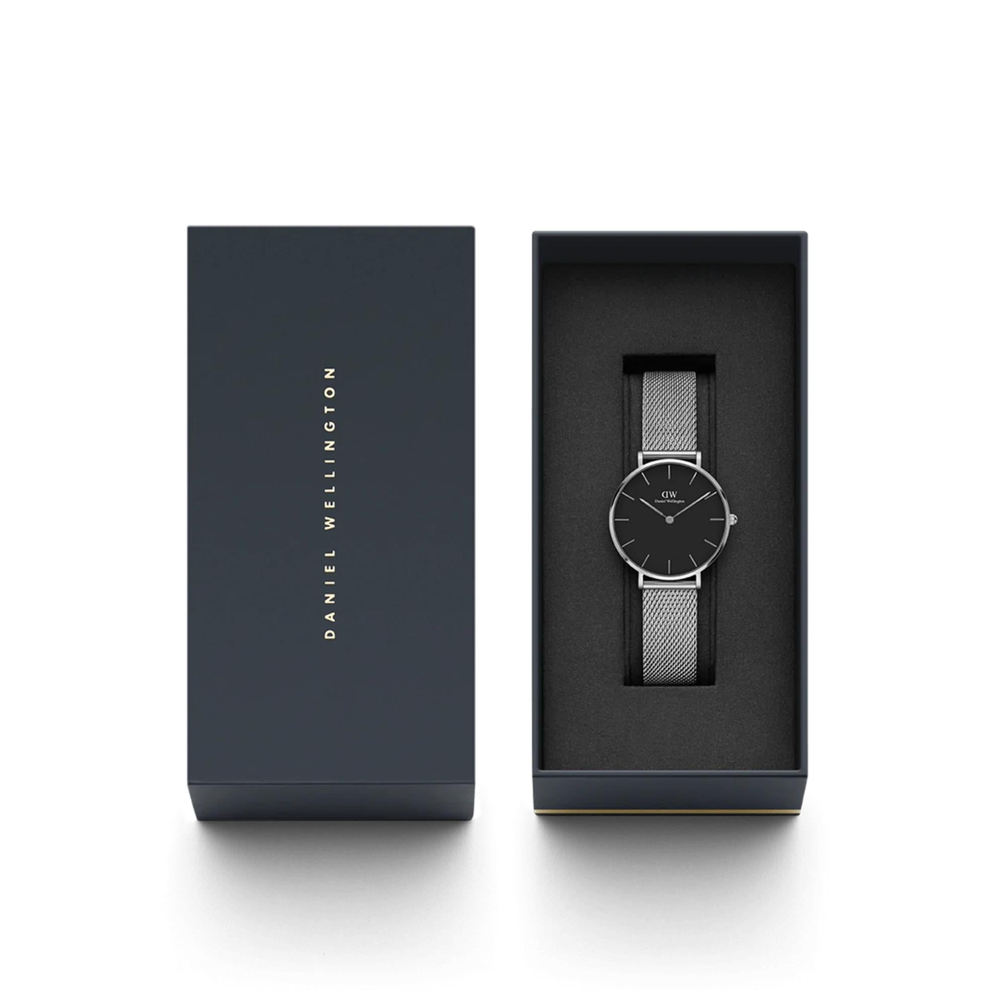 Daniel Wellington Classic Petite Sterling Quartz Black Dial Steel Strap Women's Watch DW00100162