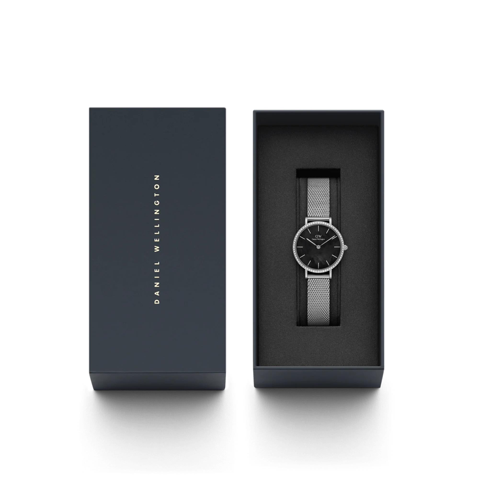 Daniel Wellington Petite Lumine Bezel Quartz Black Dial Steel Strap Women's Watch DW00100661