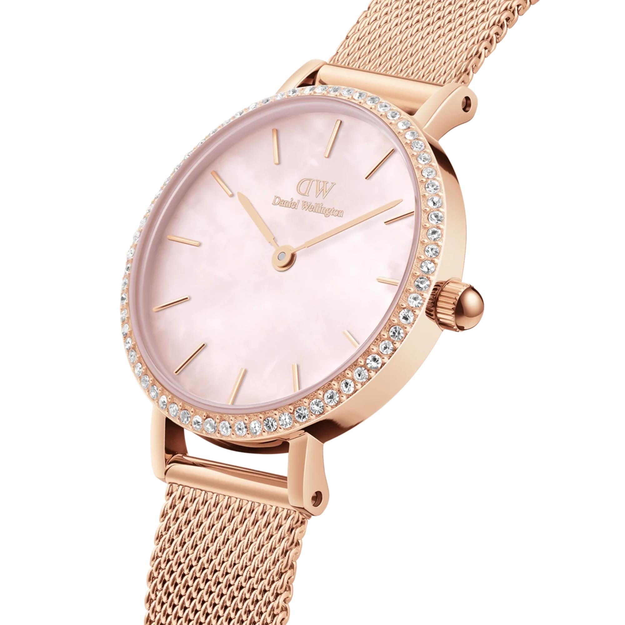Daniel Wellington Petite Lumine Bezel Quartz Rose Gold Dial Steel Strap Women's Watch DW00100663