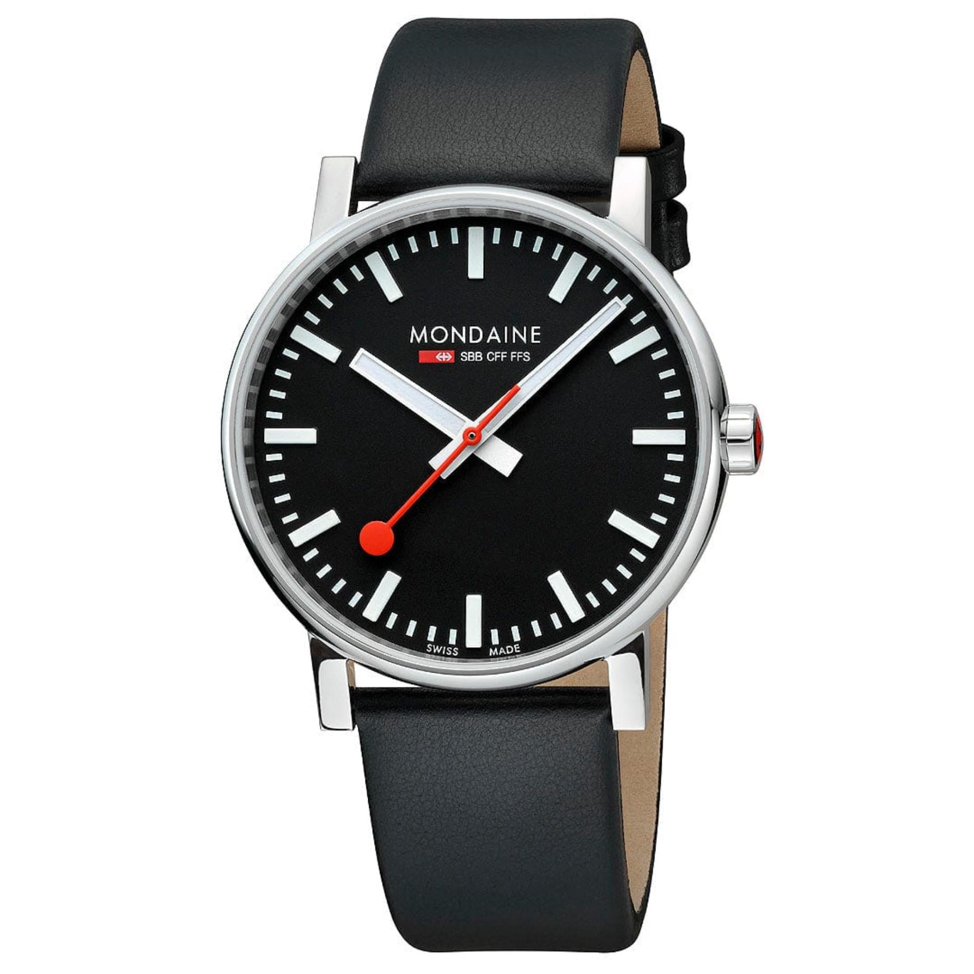 Mondaine Evo2 Quartz Black Dial Leather Strap Men's Watch MSE.43120.LB