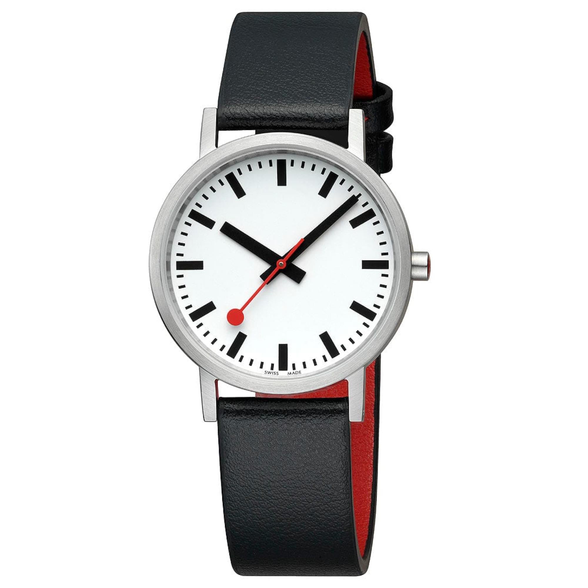 Mondaine Classic Quartz White Dial Black Leather Strap Women's Watch A660.30314.16OMV