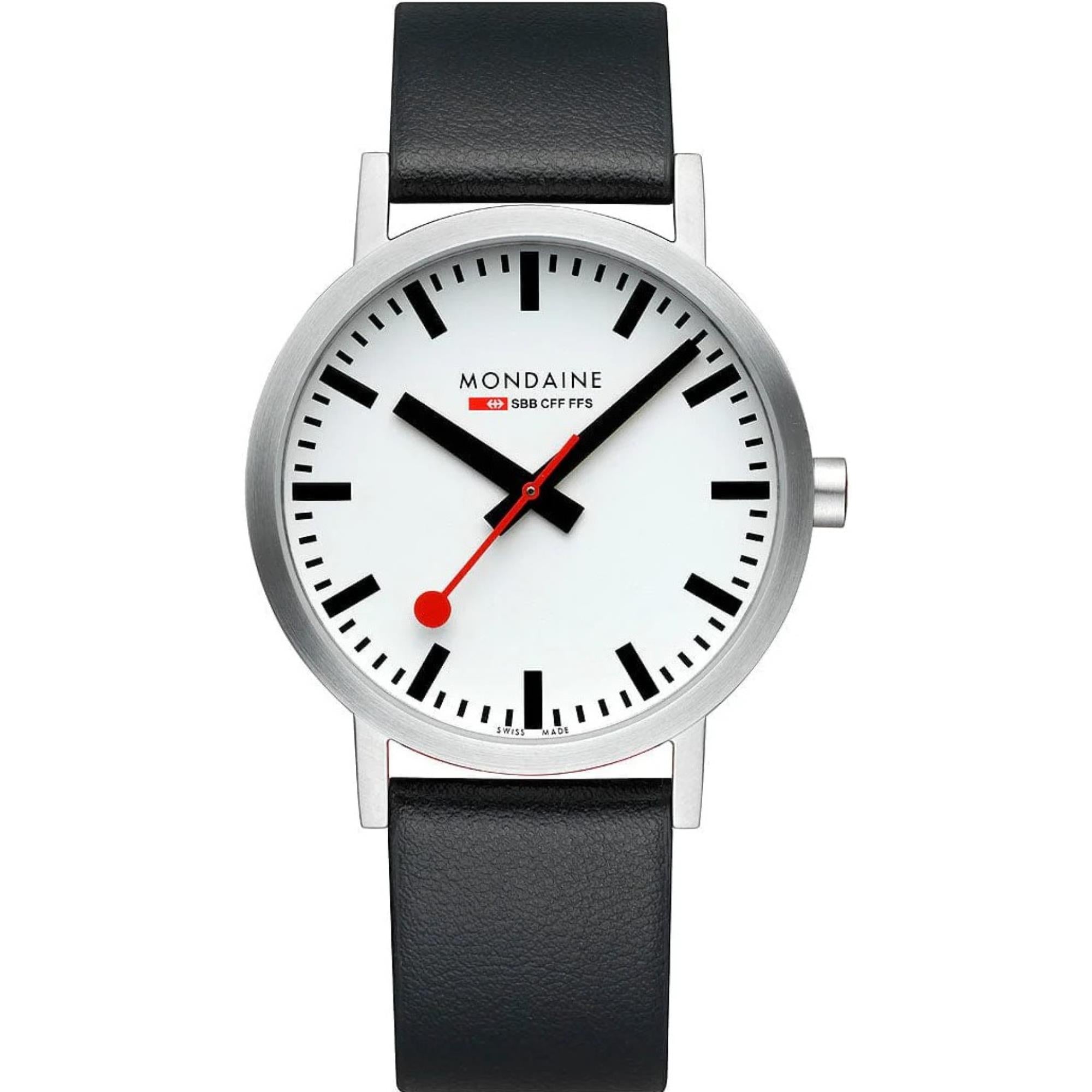 Mondaine Classic Quartz White Dial Black Leather Strap Men's Watch A660.30360.16SBBV