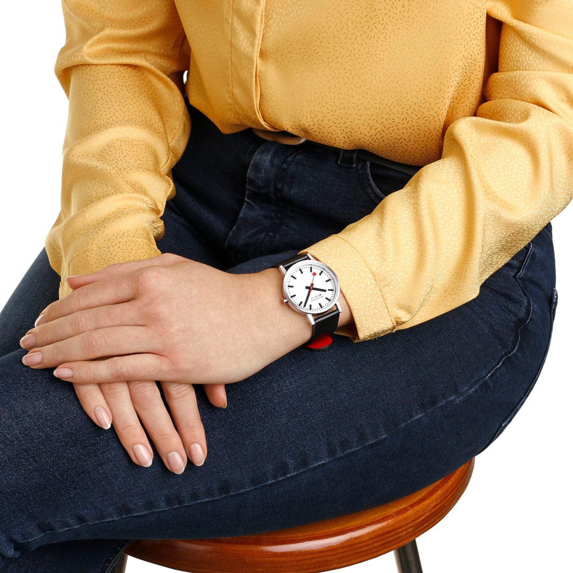 Mondaine Classic Quartz White Dial Black Leather Strap Unisex Watch A660.30314.16SBBV