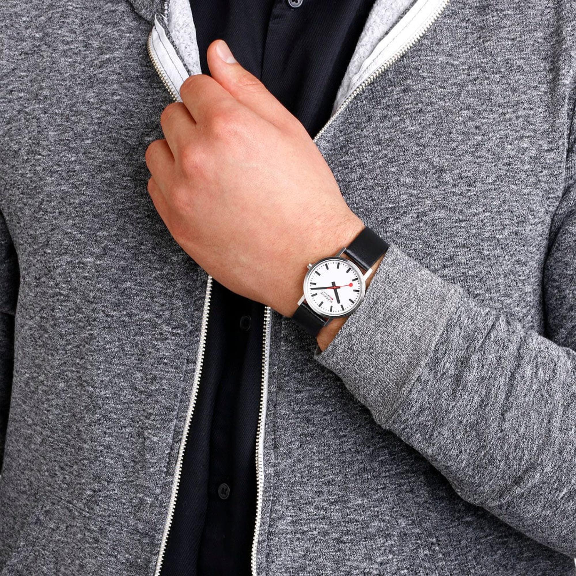 Mondaine Classic Quartz White Dial Black Leather Strap Unisex Watch A660.30314.16SBBV