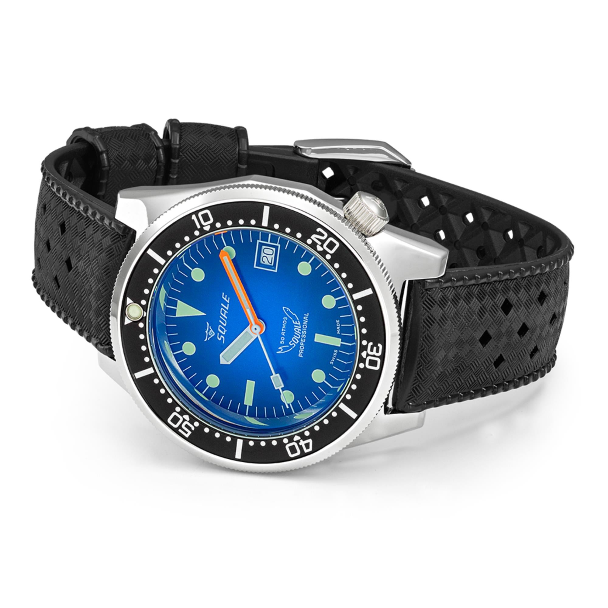 Squale 1521 Blue Ray Automatic Smoky Blue Dial Rubber Strap Men's Watch 1521PROFD.HT
