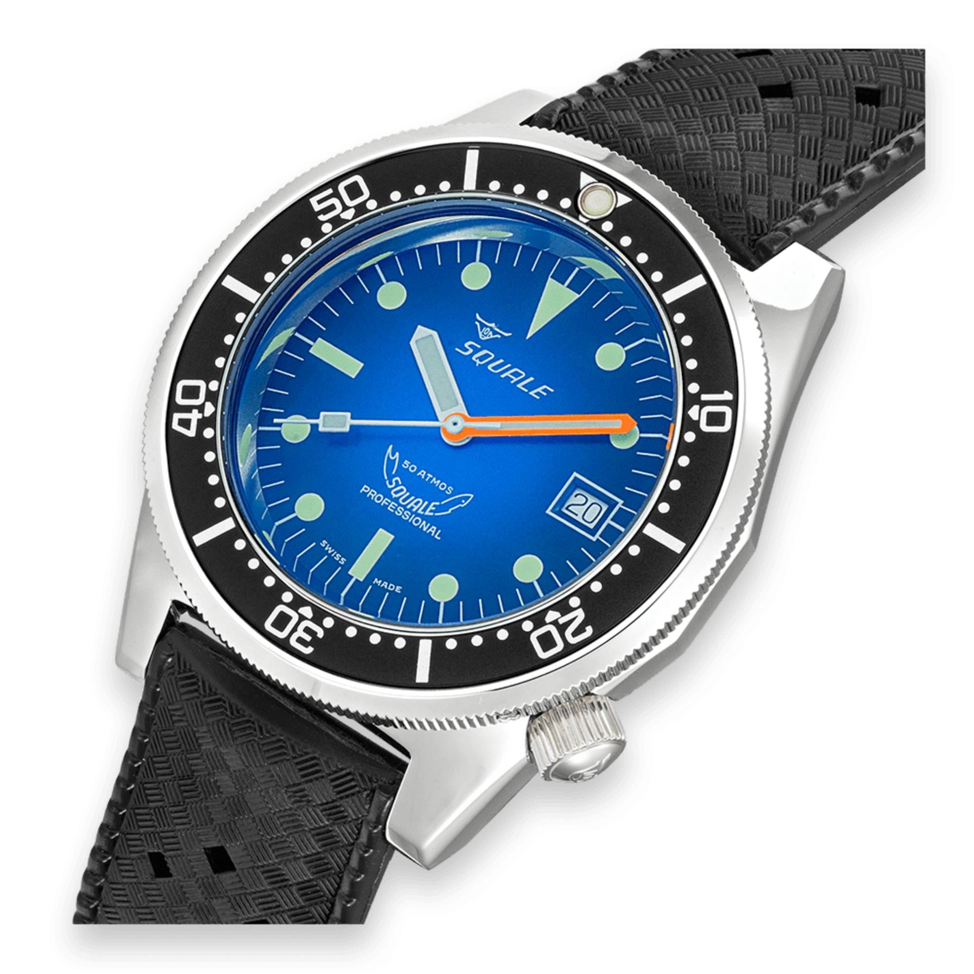 Squale 1521 Blue Ray Automatic Smoky Blue Dial Rubber Strap Men's Watch 1521PROFD.HT