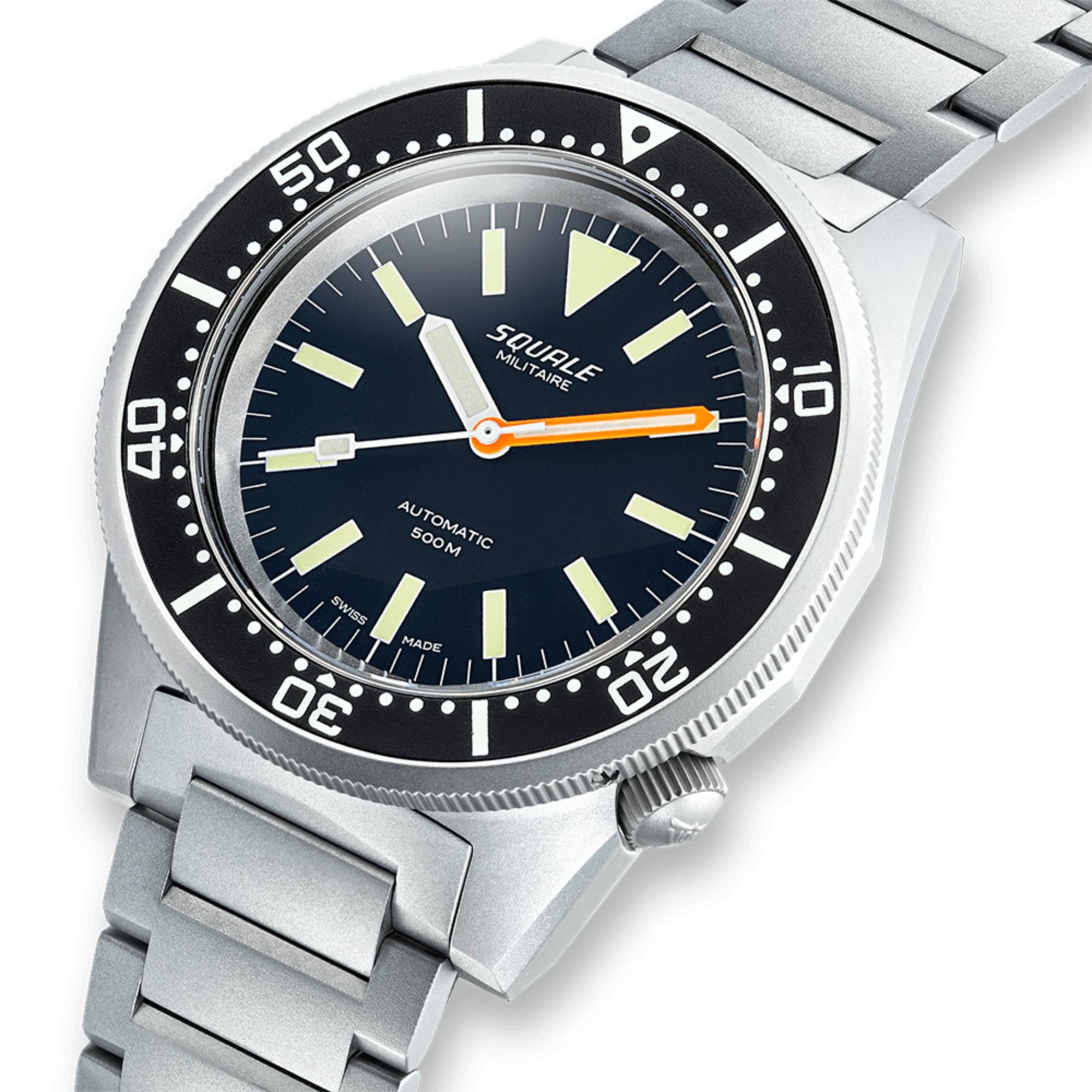 Squale 1521 Militaire Automatic Black Dial Steel Strap Men's Watch 1521MIL.SQ20L