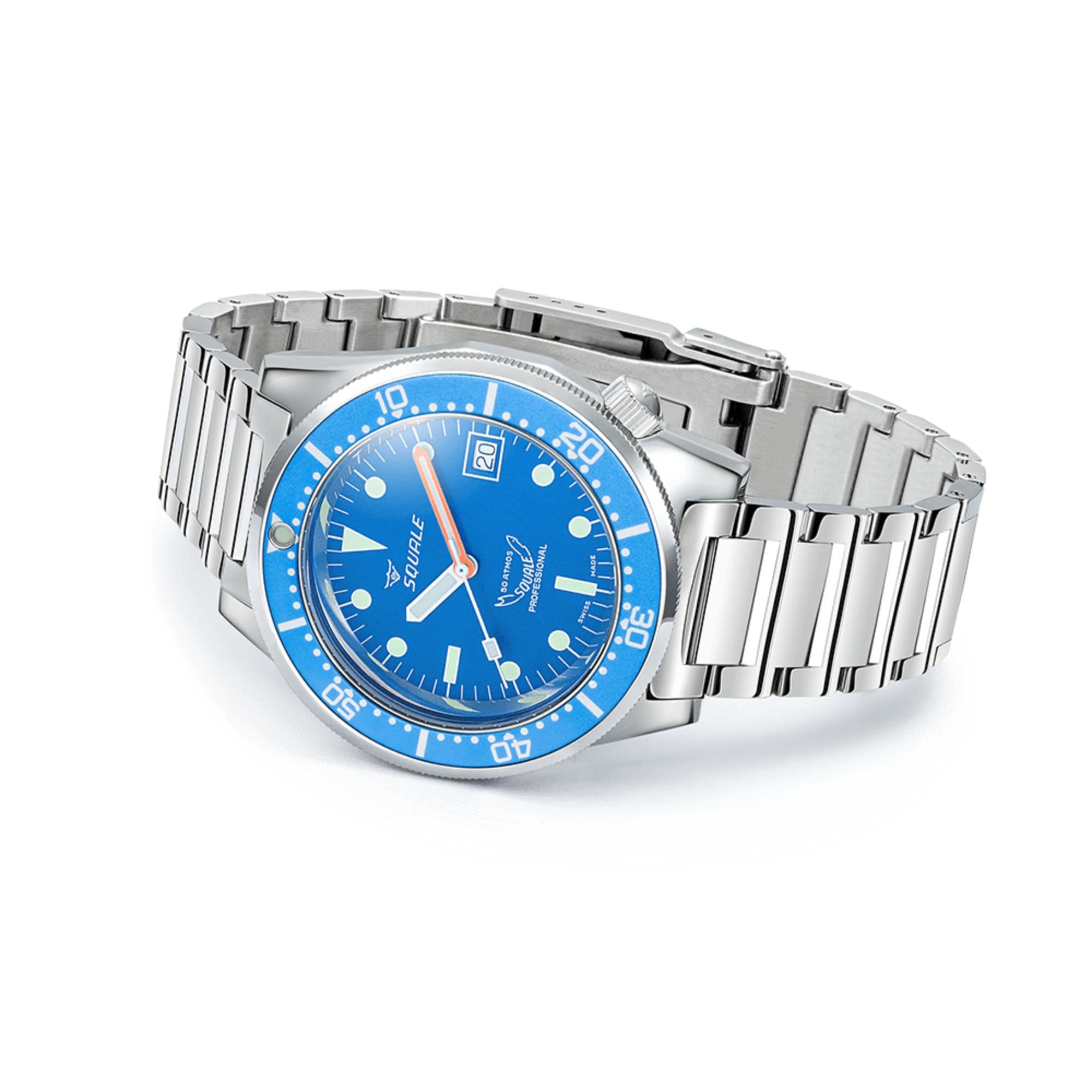 Squale 1521 Ocean Automatic Sunray Blue Dial Steel Strap Men's Watch 1521OCN.SQ20L