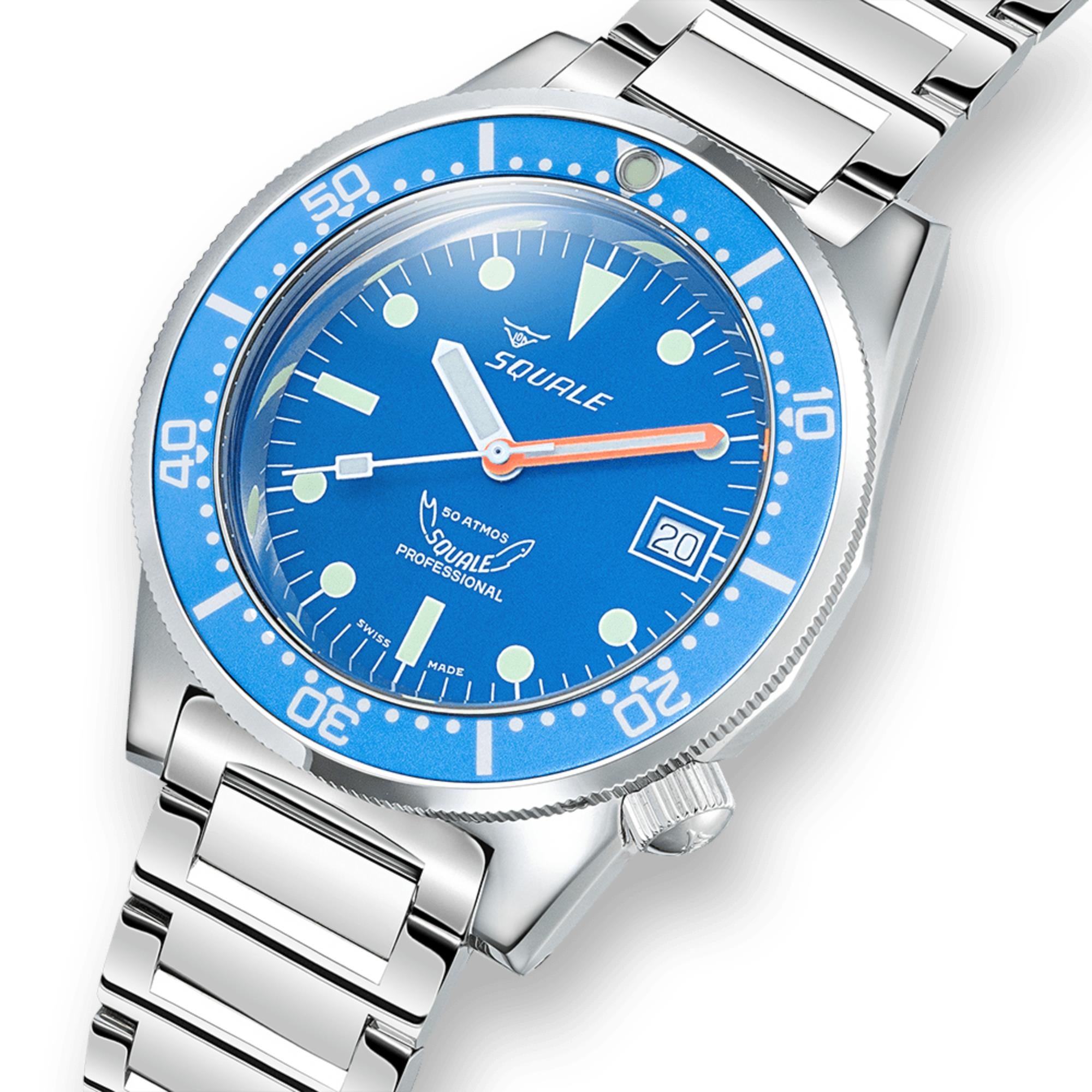 Squale 1521 Ocean Automatic Sunray Blue Dial Steel Strap Men's Watch 1521OCN.SQ20L