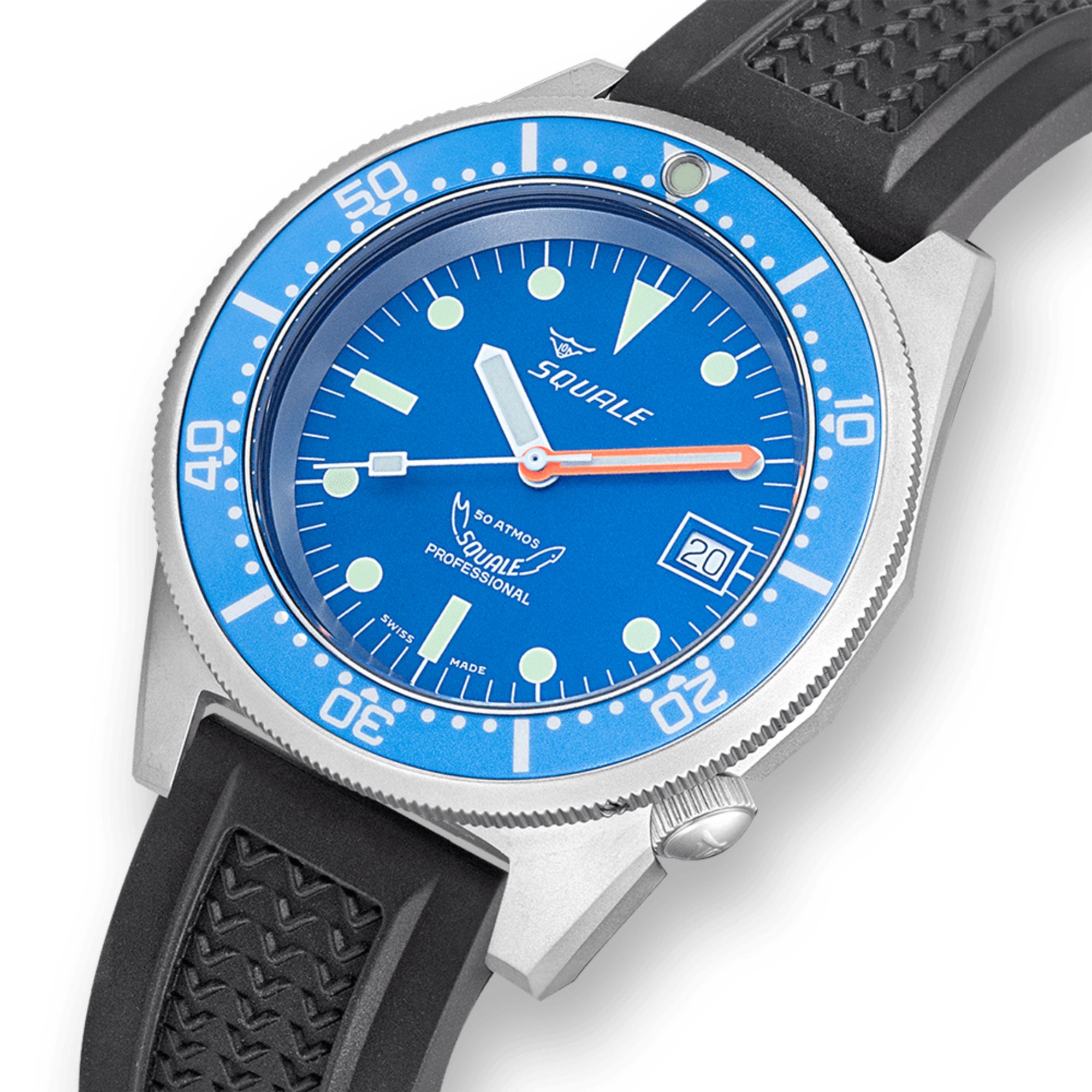 Squale 1521 Blue Blasted Automatic Blue Dial Rubber Strap Men's Watch 1521BLUEBL.VO