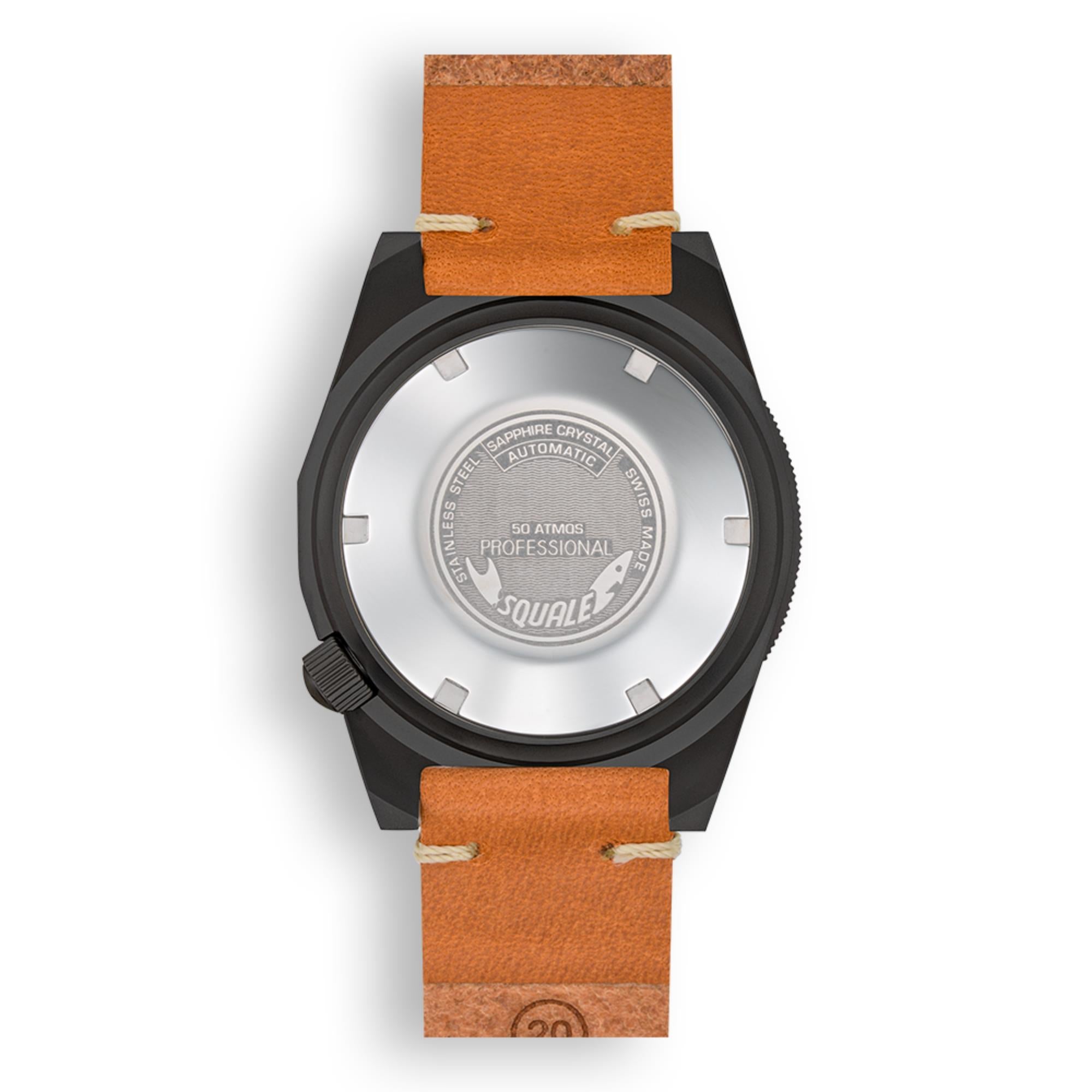 Squale 1521 PVD Automatic Black Dial Leather Strap Men's Watch 1521PVD.PC
