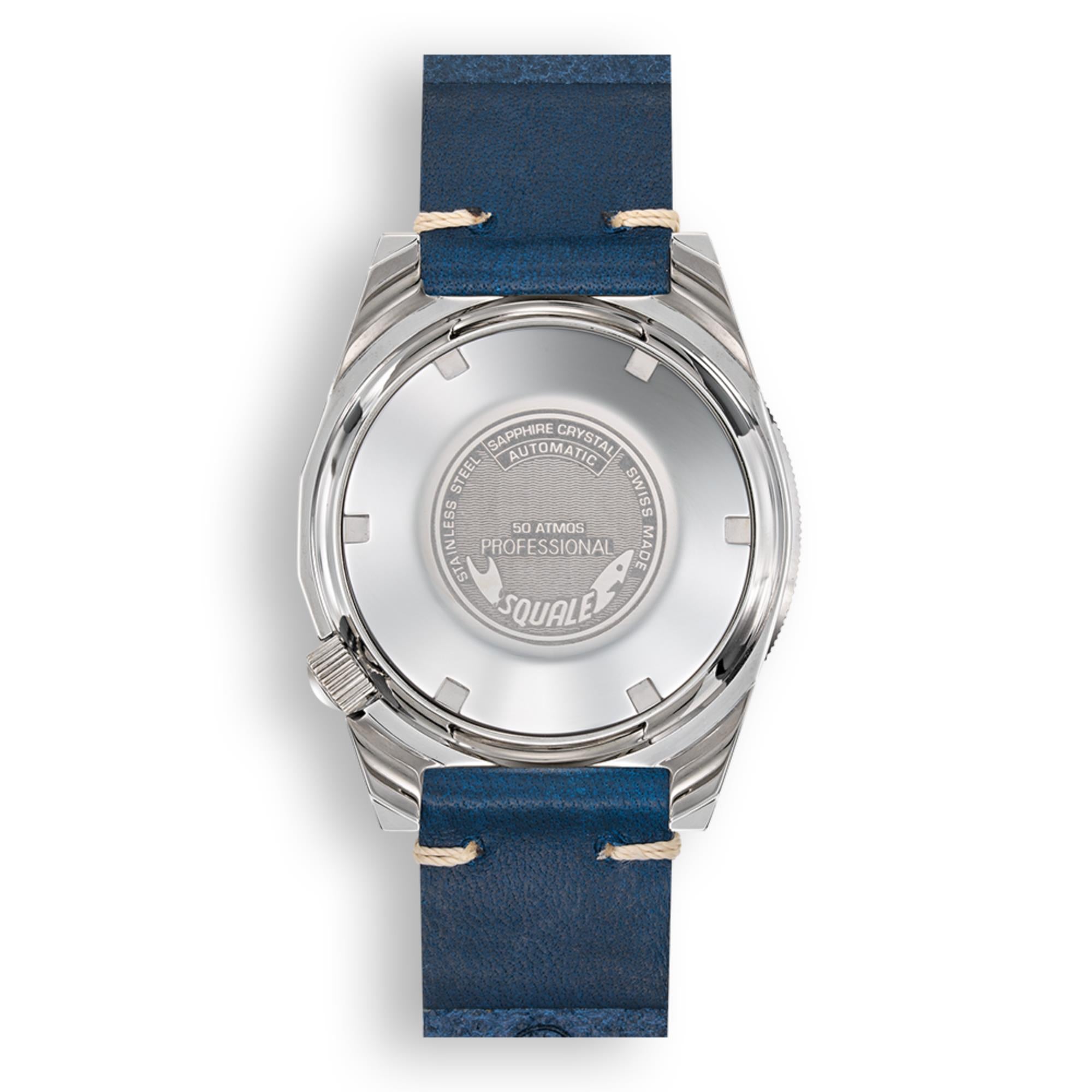Squale 1521 Blue Ray Automatic Blue Dial Leather Strap Men's Watch 1521PROFD.PB