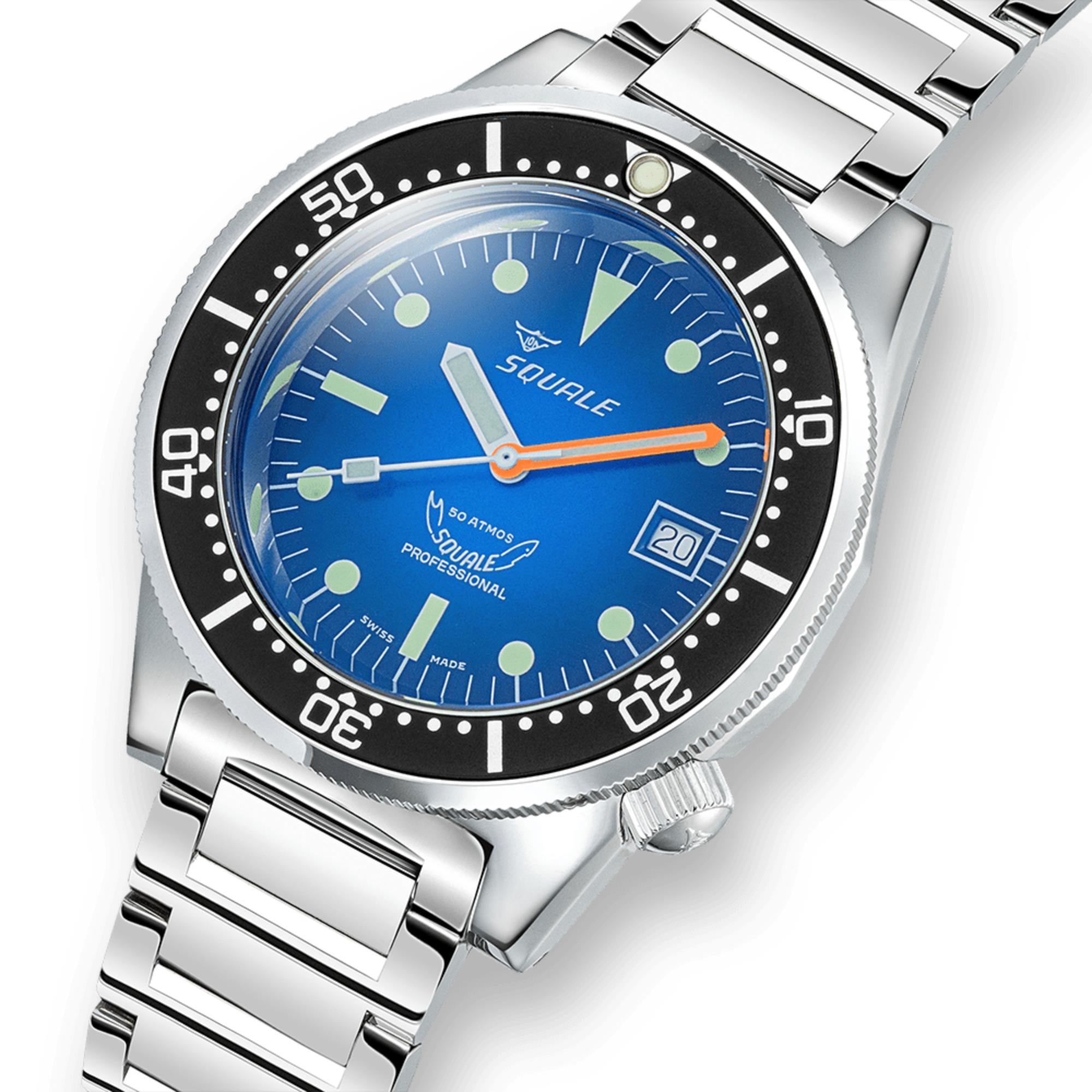 Squale 1521 Blue Ray Automatic Blue Dial Steel Strap Men's Watch 1521PROFD.SQ20L