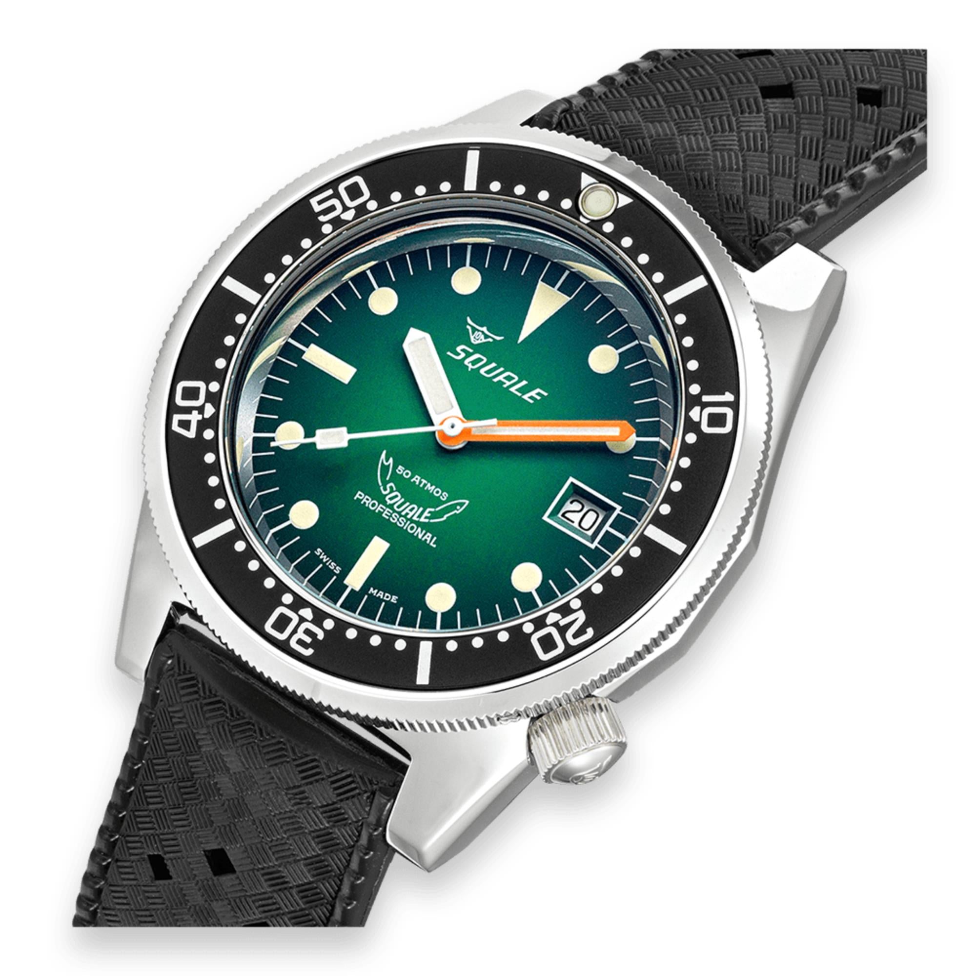 Squale 1521 Green Ray Automatic Green Dial Rubber Strap Men's Watch 1521PROFGR.HT