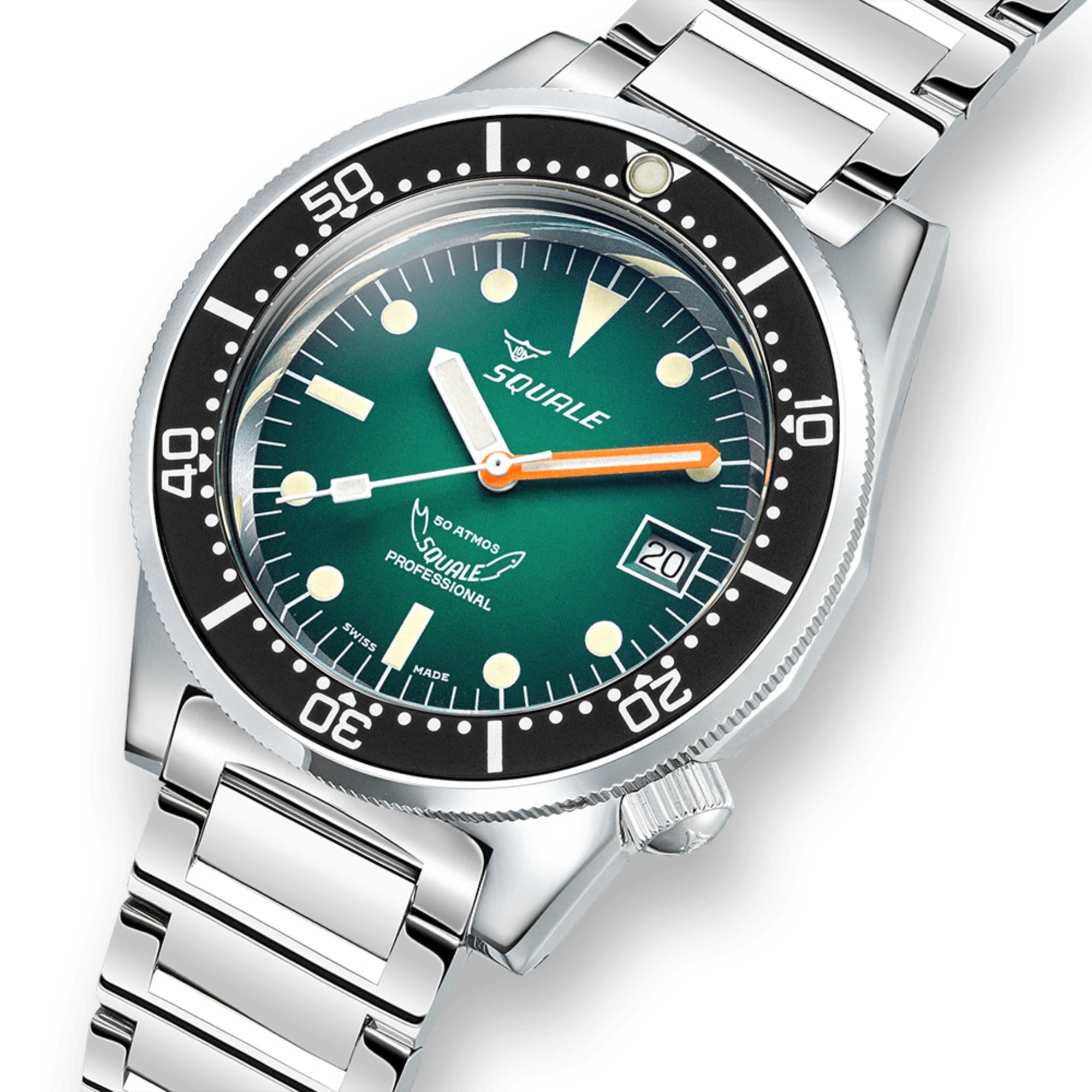 Squale 1521 Green Ray Automatic Green Dial Steel Strap Men's Watch 1521PROFGR.SQ20L