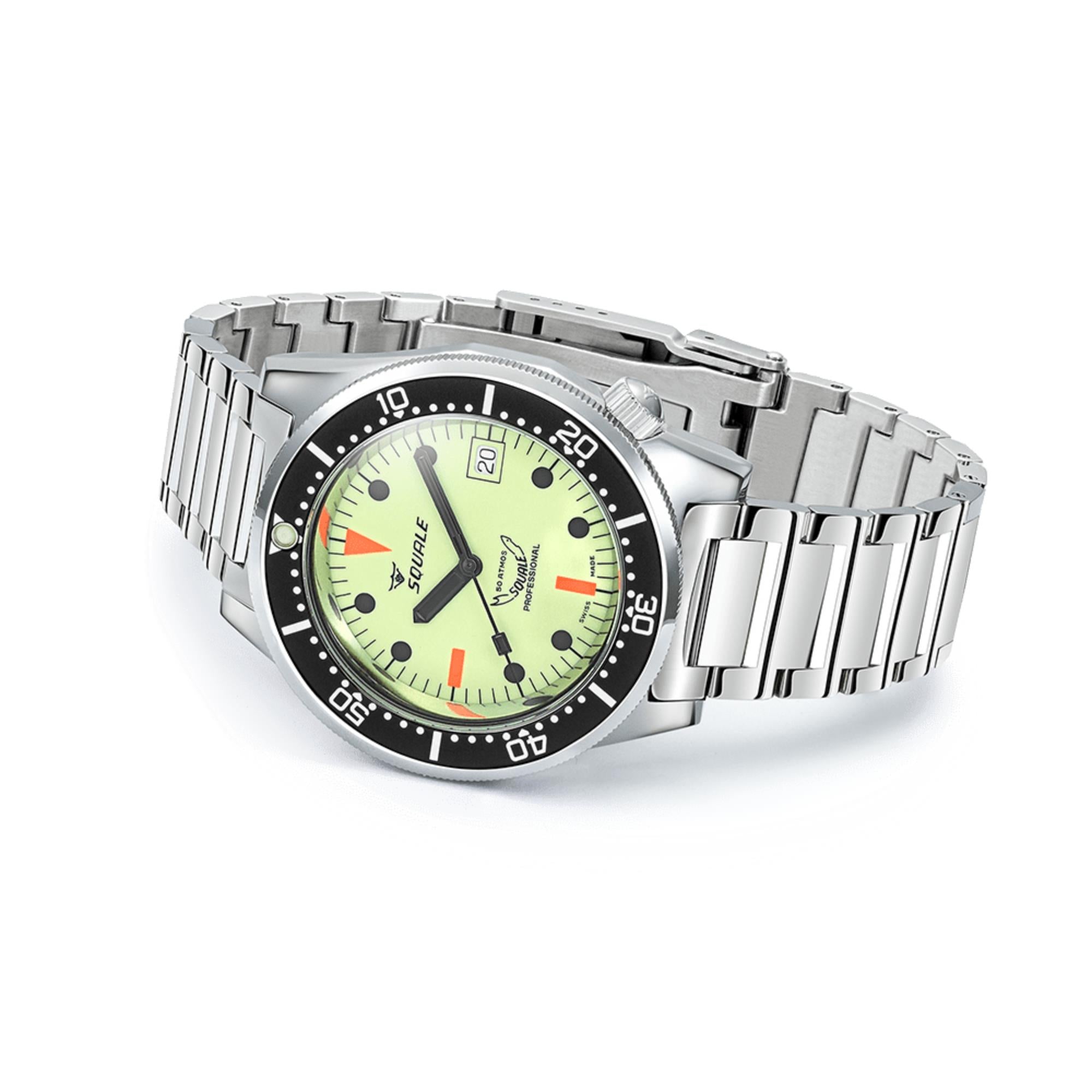 Squale 1521 Full Luminous Automatic Super-Luminova Dial Steel Strap Men's Watch 1521FULL.SQ20L