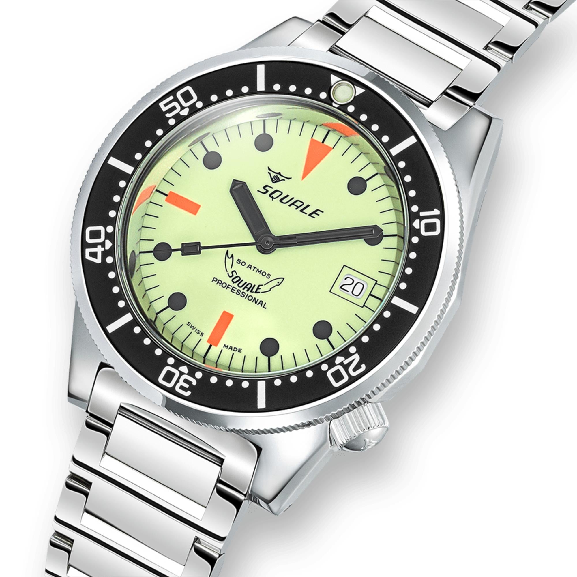 Squale 1521 Full Luminous Automatic Super-Luminova Dial Steel Strap Men's Watch 1521FULL.SQ20L