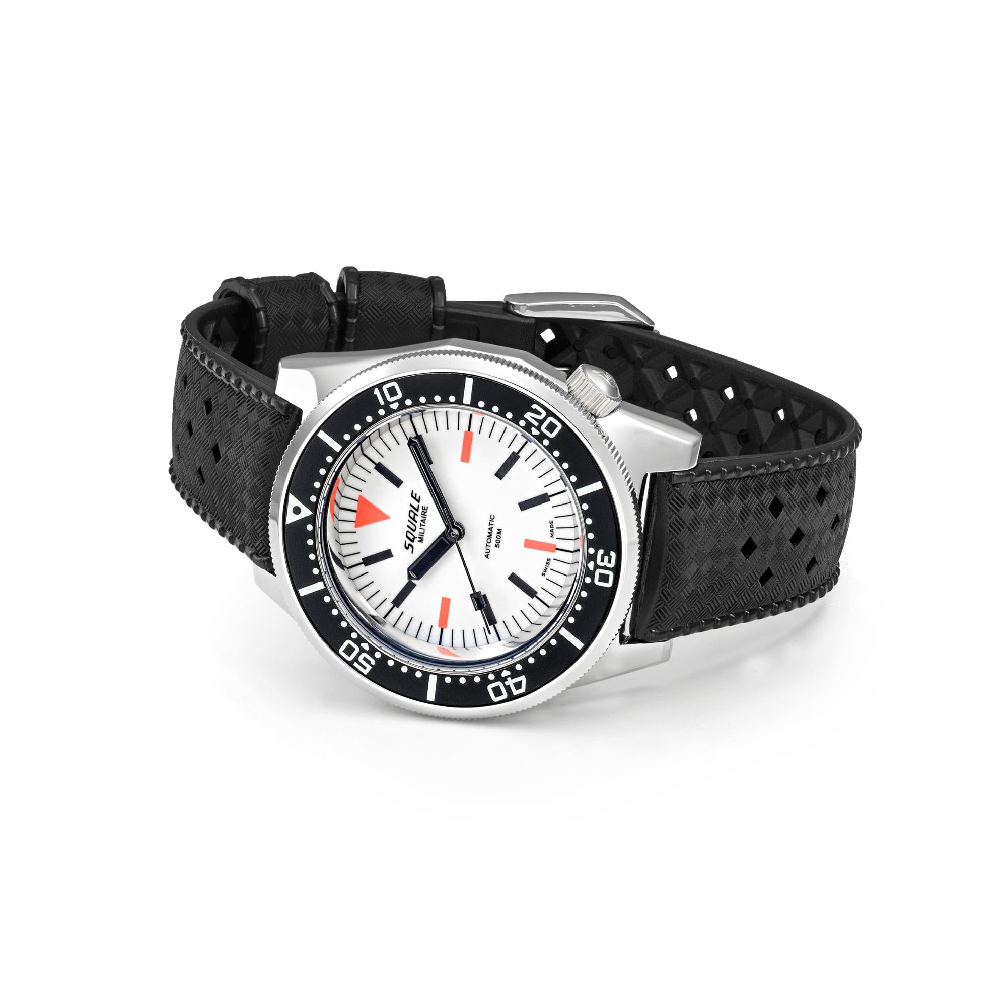 Squale 1521 Full Luminous Militaire Automatic White Dial Rubber Strap Men's Watch 1521FUMIWT.HT