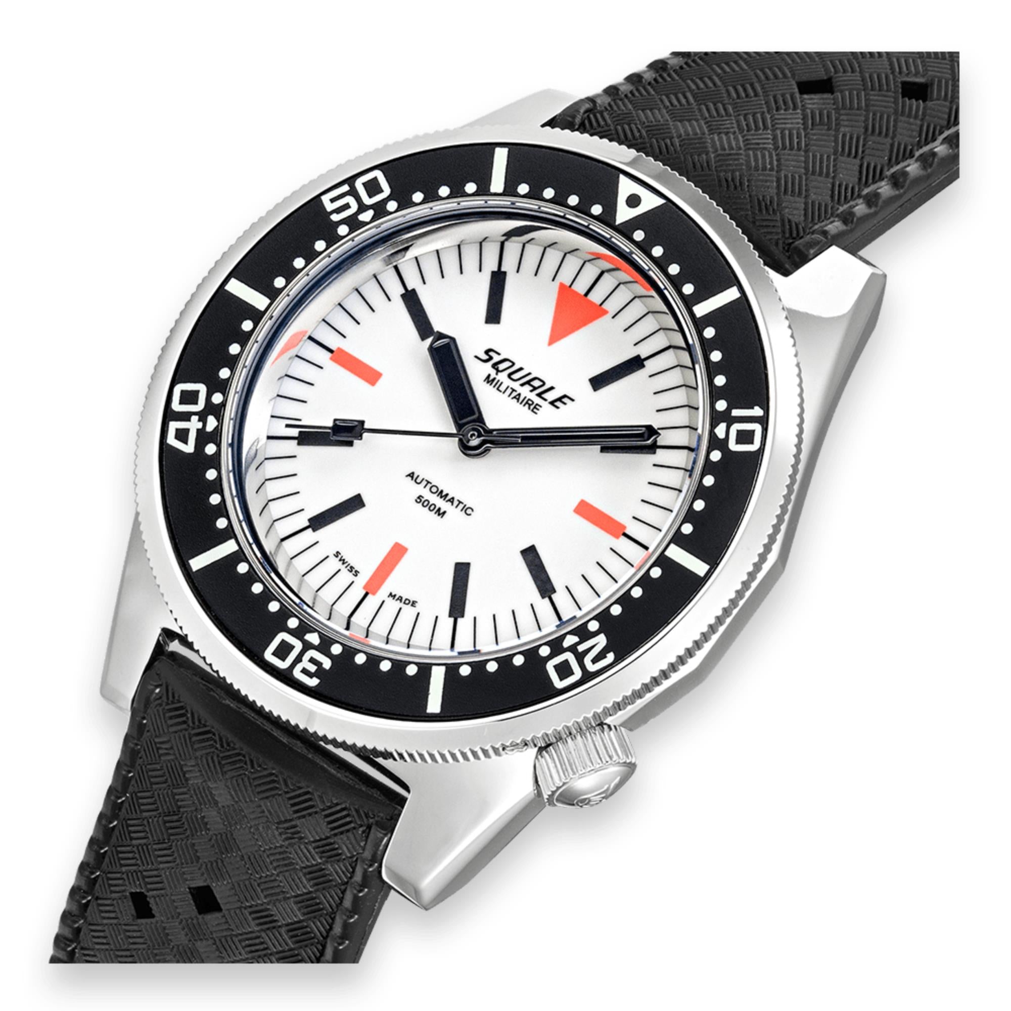 Squale 1521 Full Luminous Militaire Automatic White Dial Rubber Strap Men's Watch 1521FUMIWT.HT