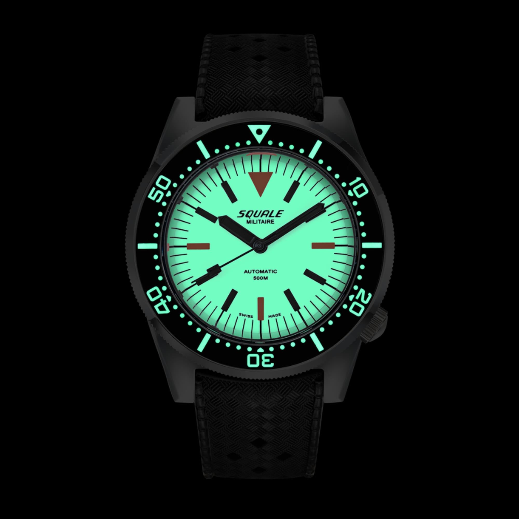 Squale 1521 Full Luminous Militaire Automatic White Dial Rubber Strap Men's Watch 1521FUMIWT.HT