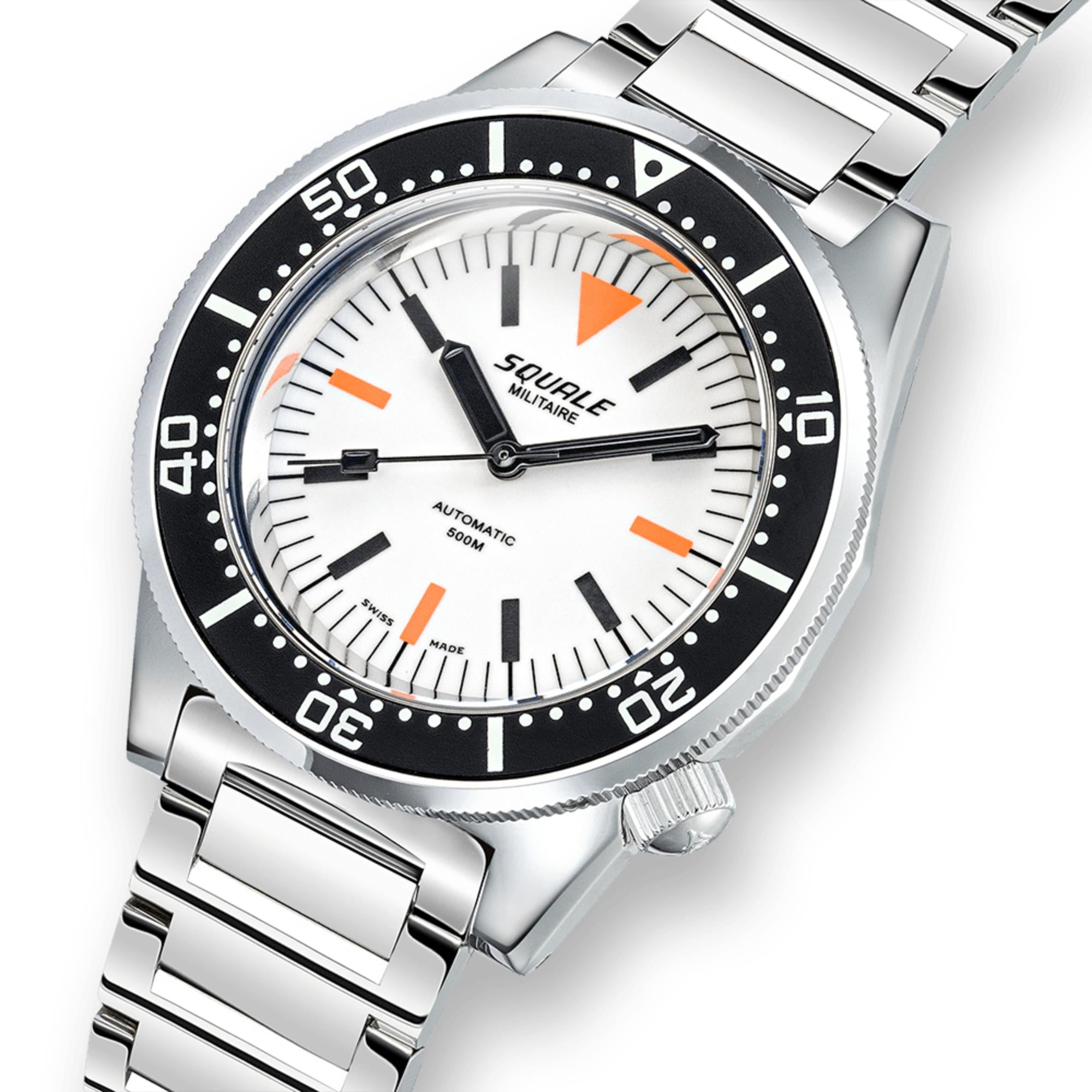 Squale 1521 Full Luminous Militaire Automatic White Dial Steel Strap Men's Watch 1521FUMIWT.SQ20L