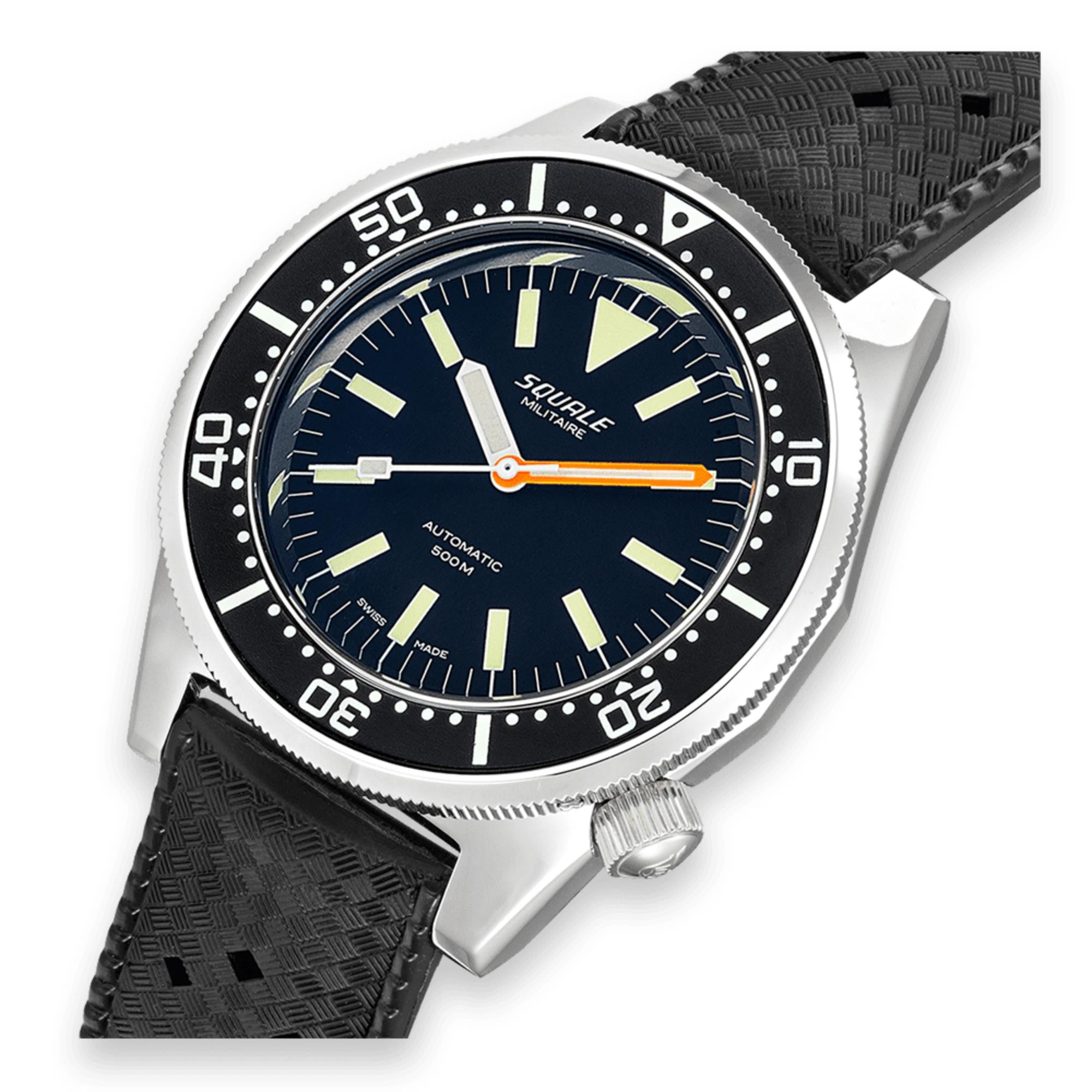 Squale 1521 Militaire Automatic Black Dial Rubber Strap Men's Watch 1521MIL.HT