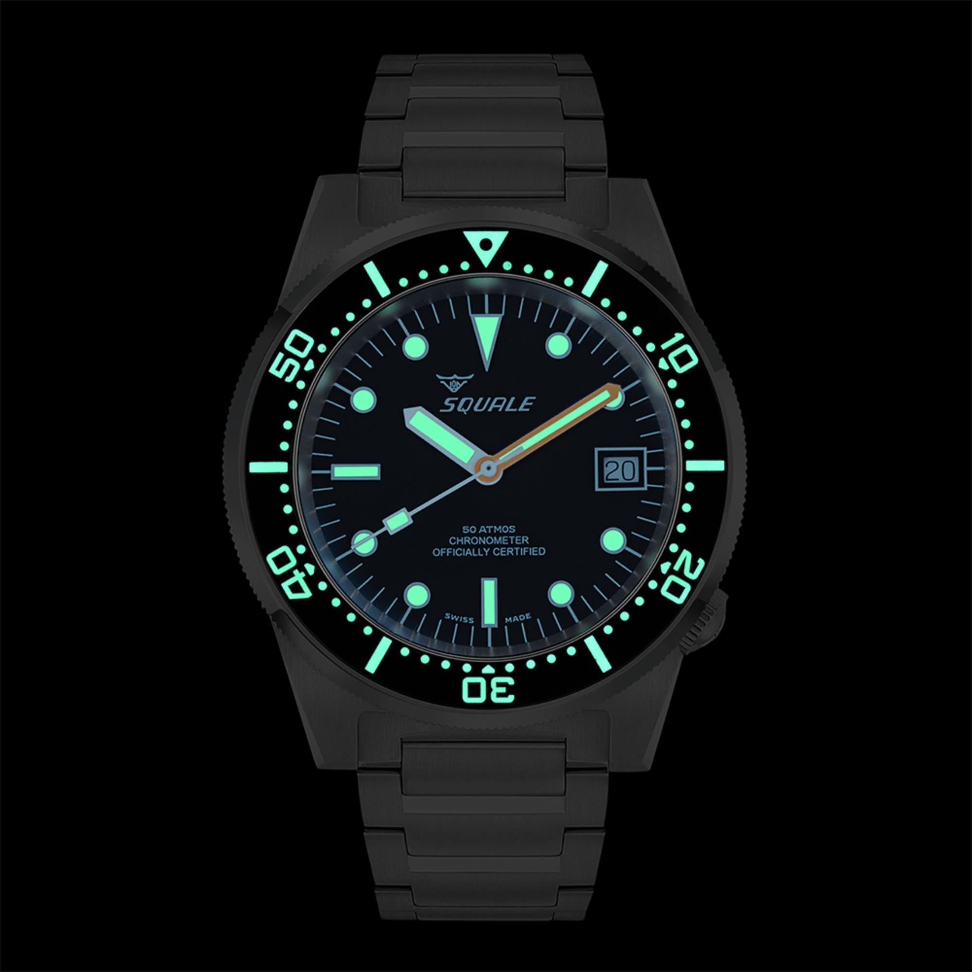 Squale 1521 Classic COSC Automatic Black Dial Steel Strap Men's Watch 1521COSCL.SQ20B