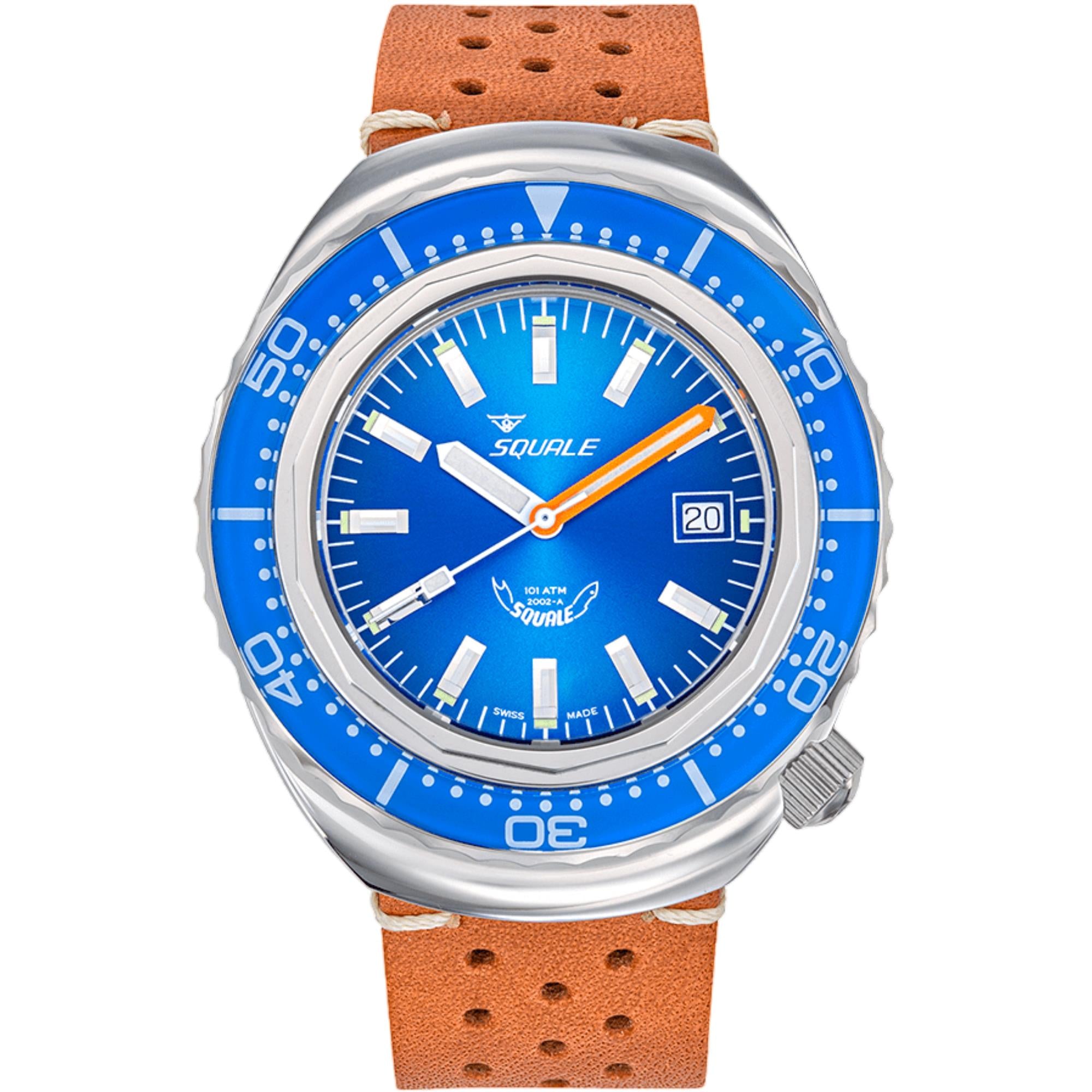 Squale 2002 Automatic Blue Dial Leather Strap Men's Watch 2002.SS.BL.BL.PTC