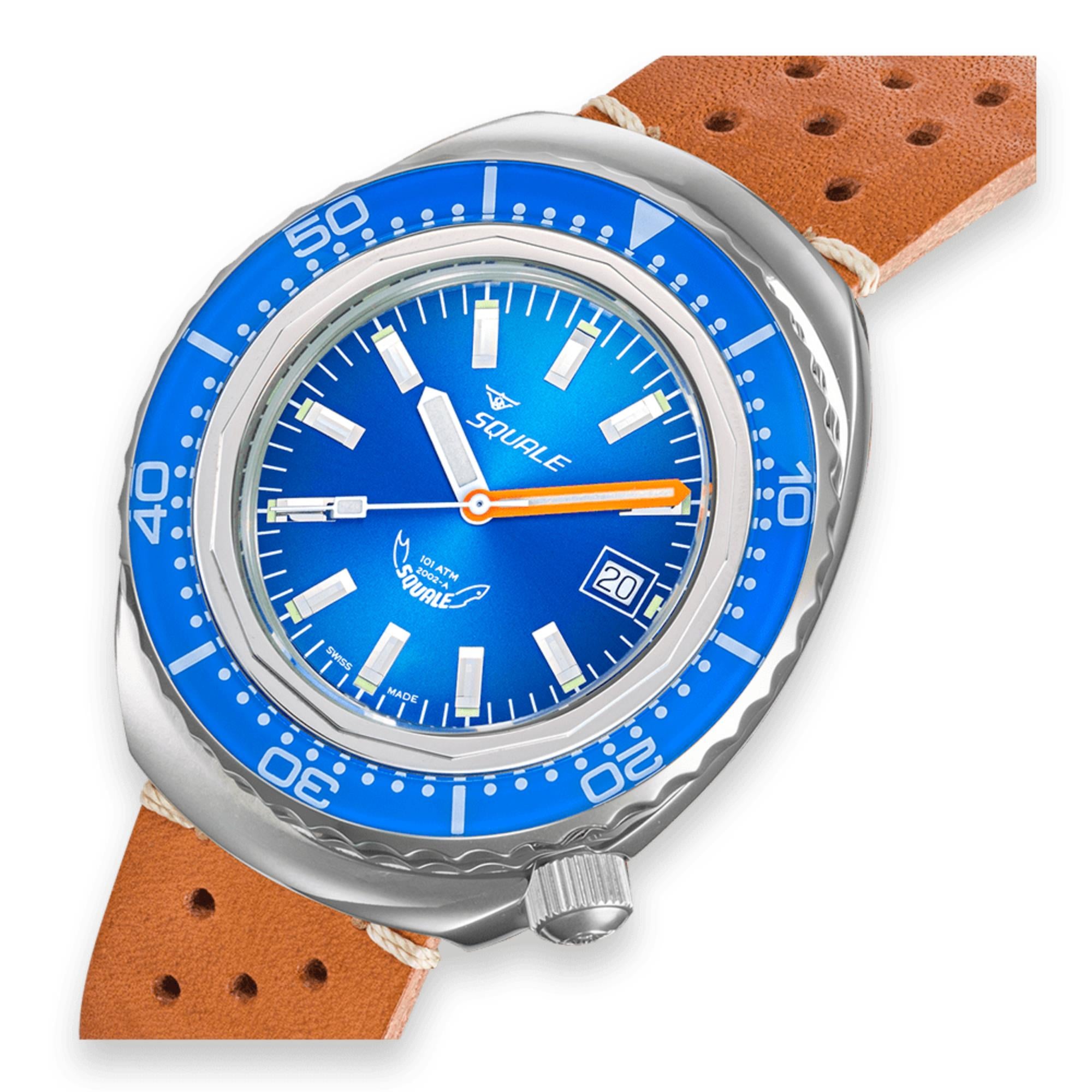 Squale 2002 Automatic Blue Dial Leather Strap Men's Watch 2002.SS.BL.BL.PTC