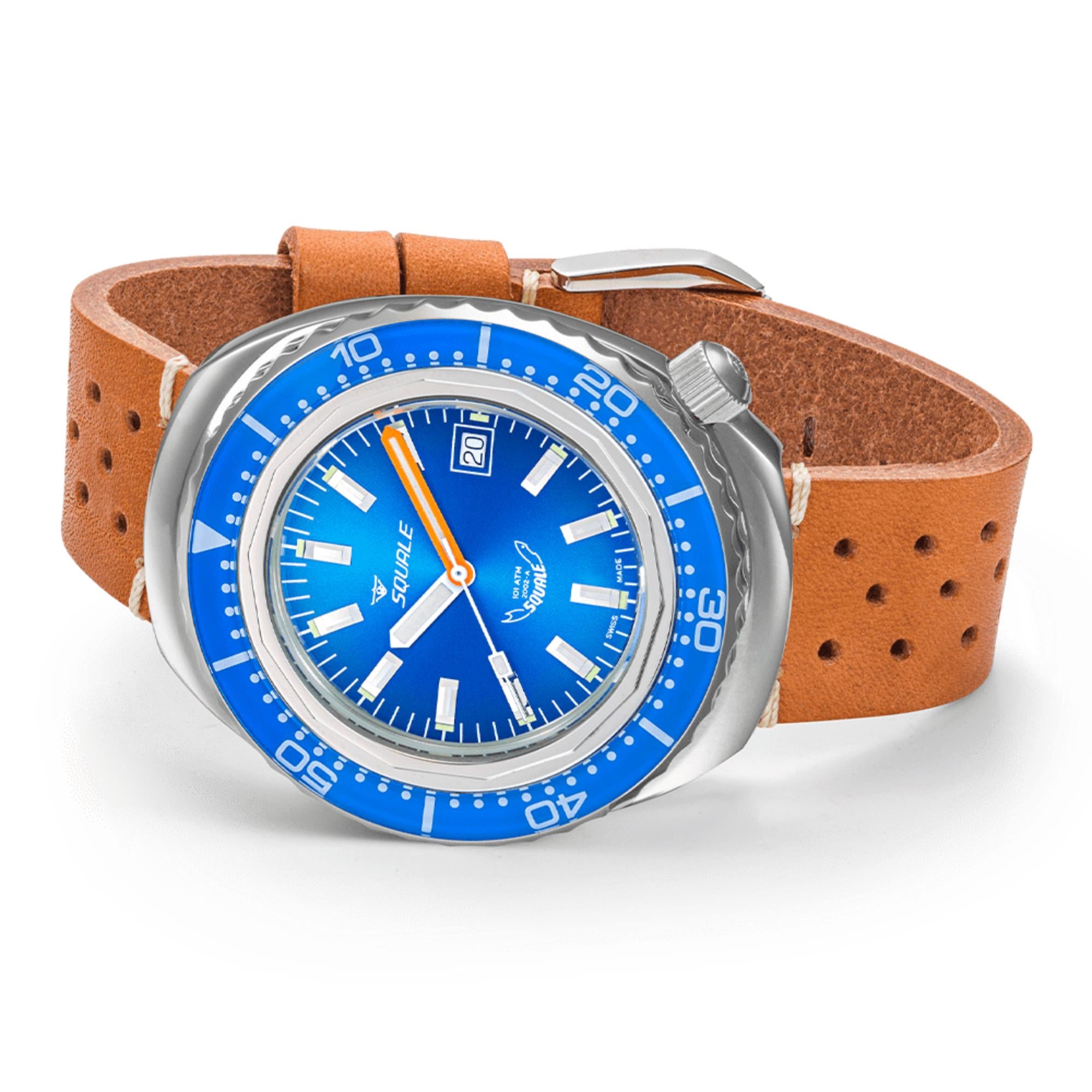 Squale 2002 Automatic Blue Dial Leather Strap Men's Watch 2002.SS.BL.BL.PTC