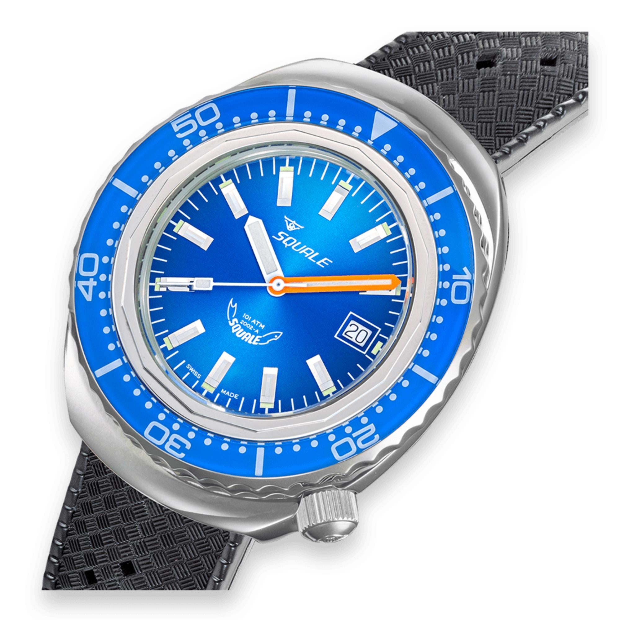 Squale 2002 Automatic Blue Dial Rubber Strap Men's Watch 2002.SS.BL.BL.HT