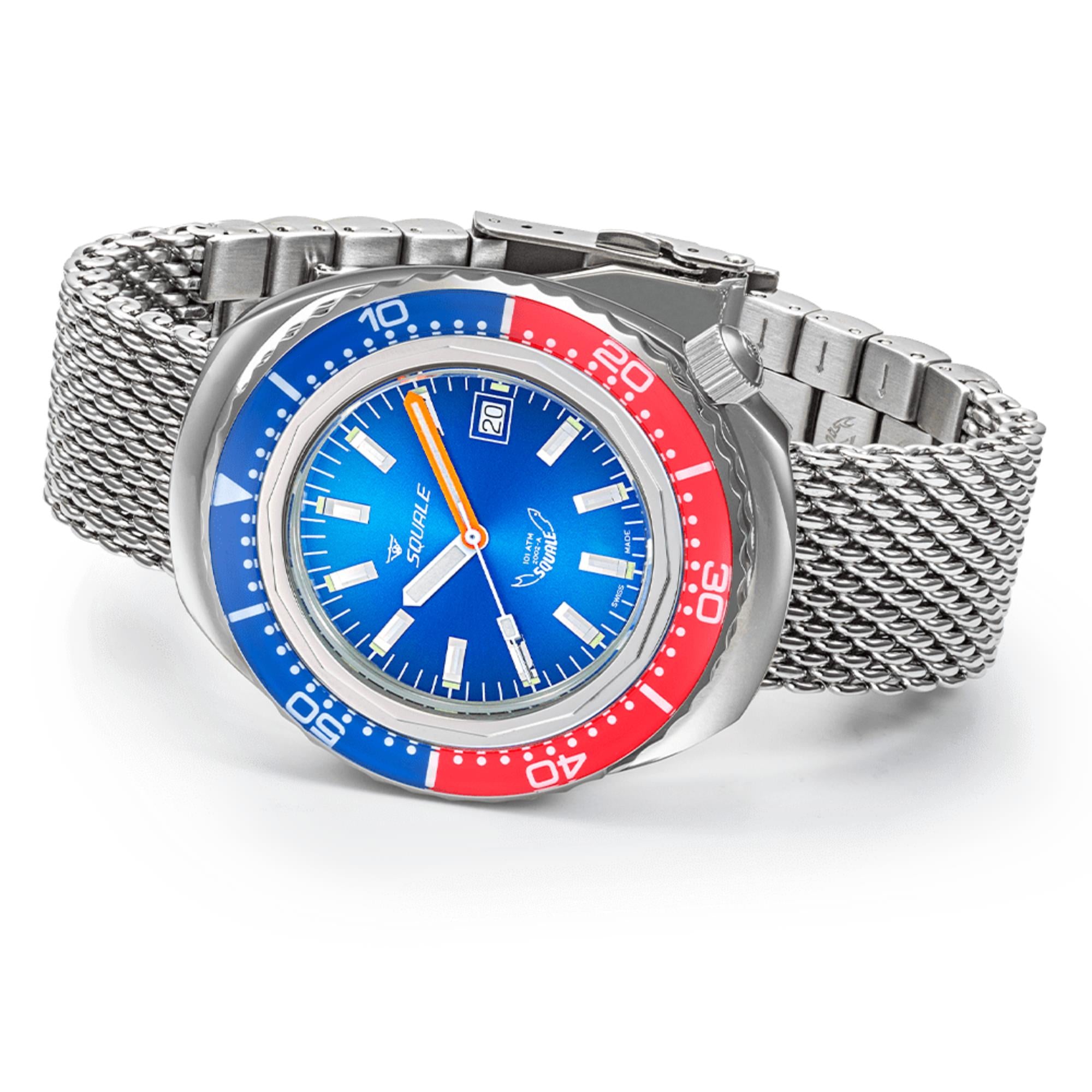 Squale 2002 Blue-Red Automatic Blue Dial Steel Strap Men's Watch 2002.SS.BLR.BL.ME22
