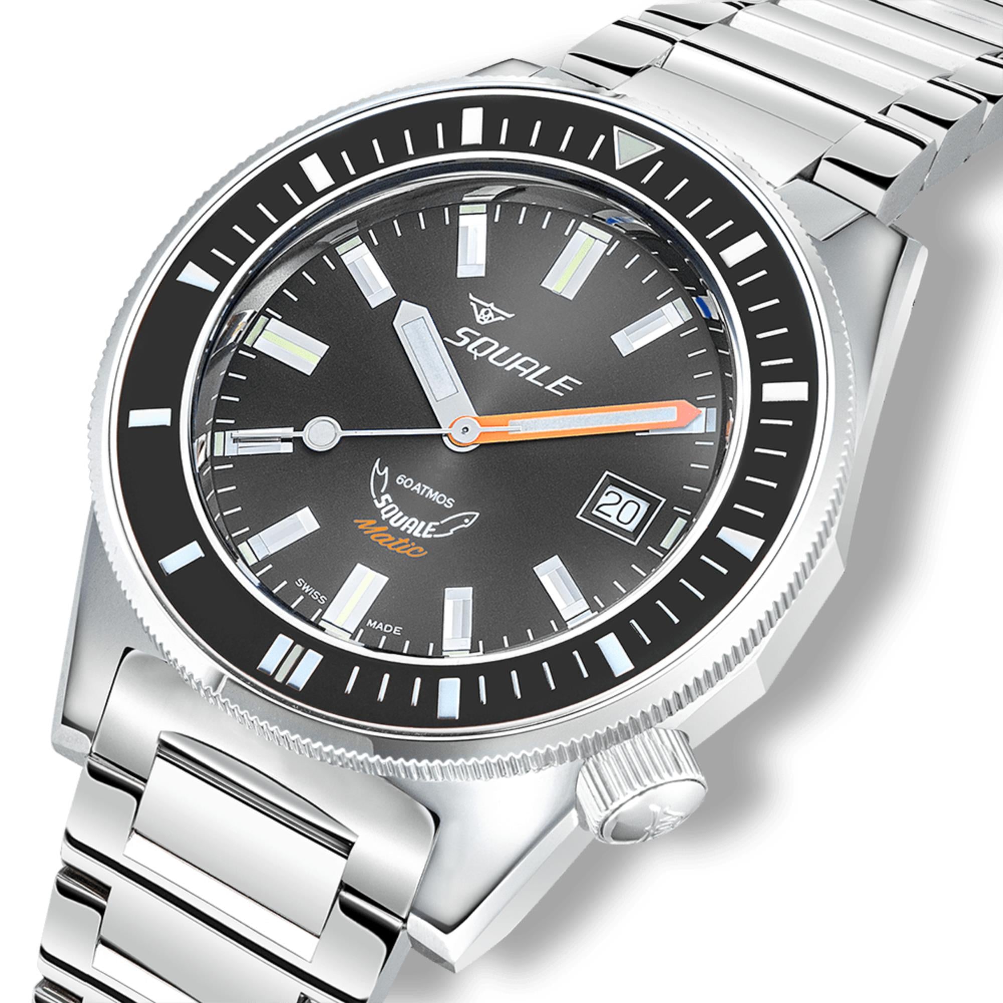 Squale Matic Automatic Grey Dial Steel Strap Men's Watch MATICXSA.SQ22L