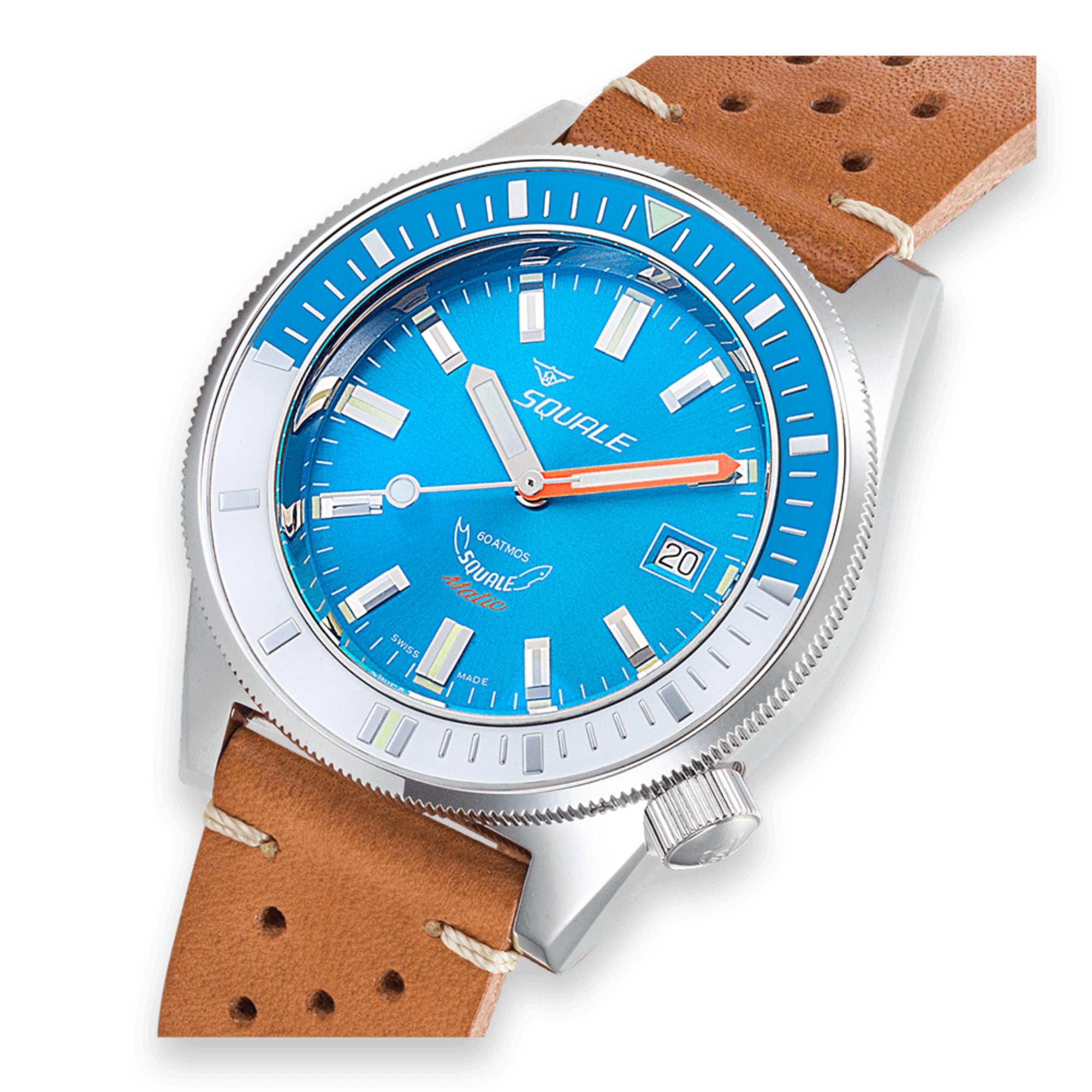 Squale Matic Automatic Light Blue Dial Leather Strap Men's Watch MATICXSE.PTC