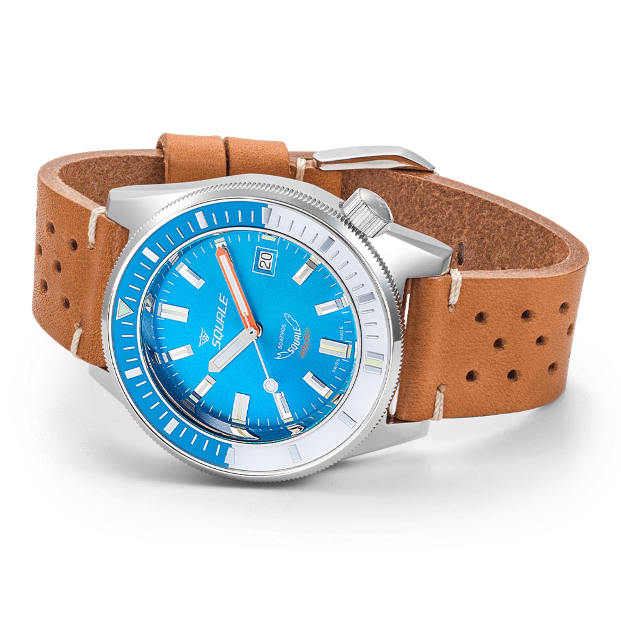Squale Matic Automatic Light Blue Dial Leather Strap Men's Watch MATICXSE.PTC