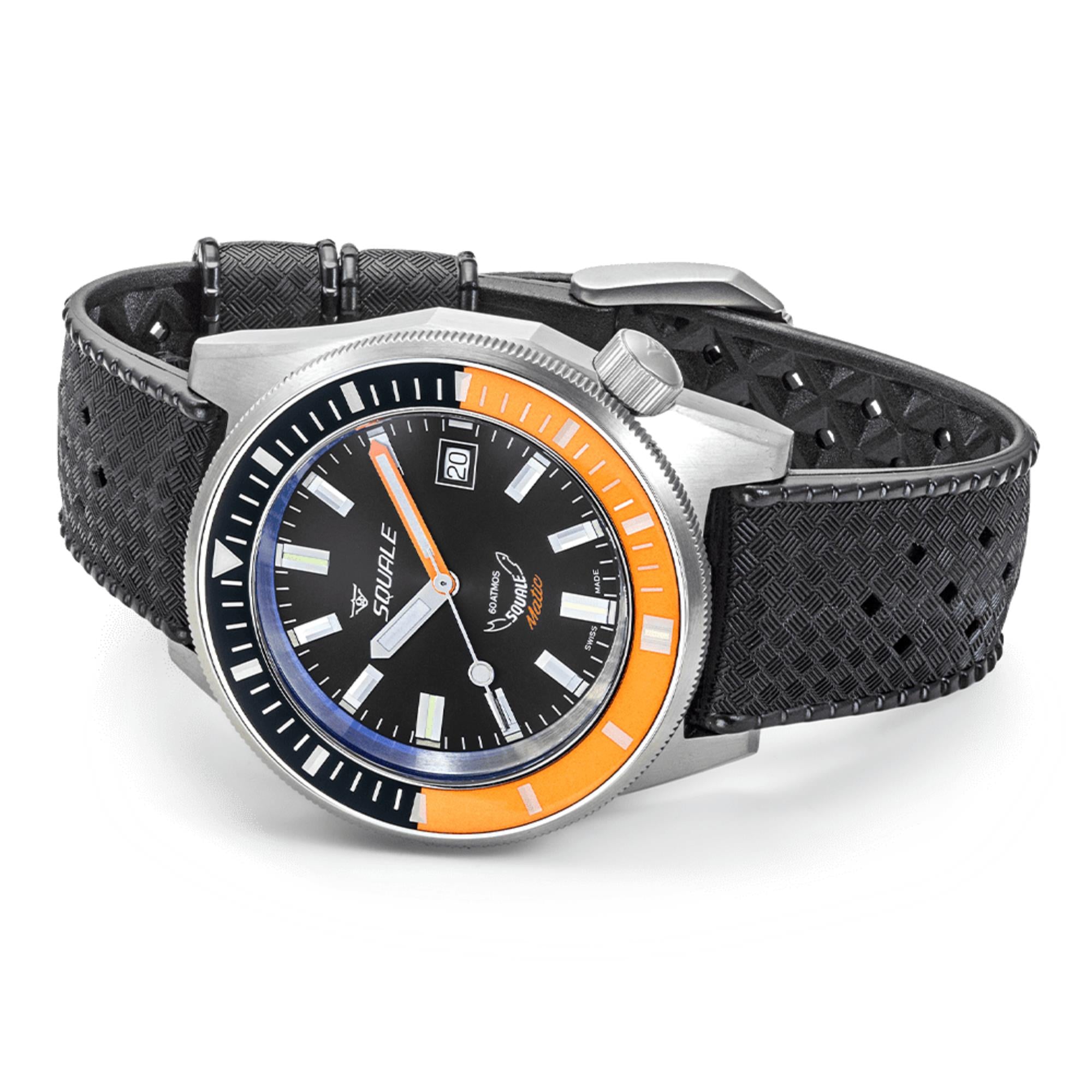 Squale Matic Satin Orange Automatic Black Dial Rubber Strap Men's Watch MATICXSC.HT