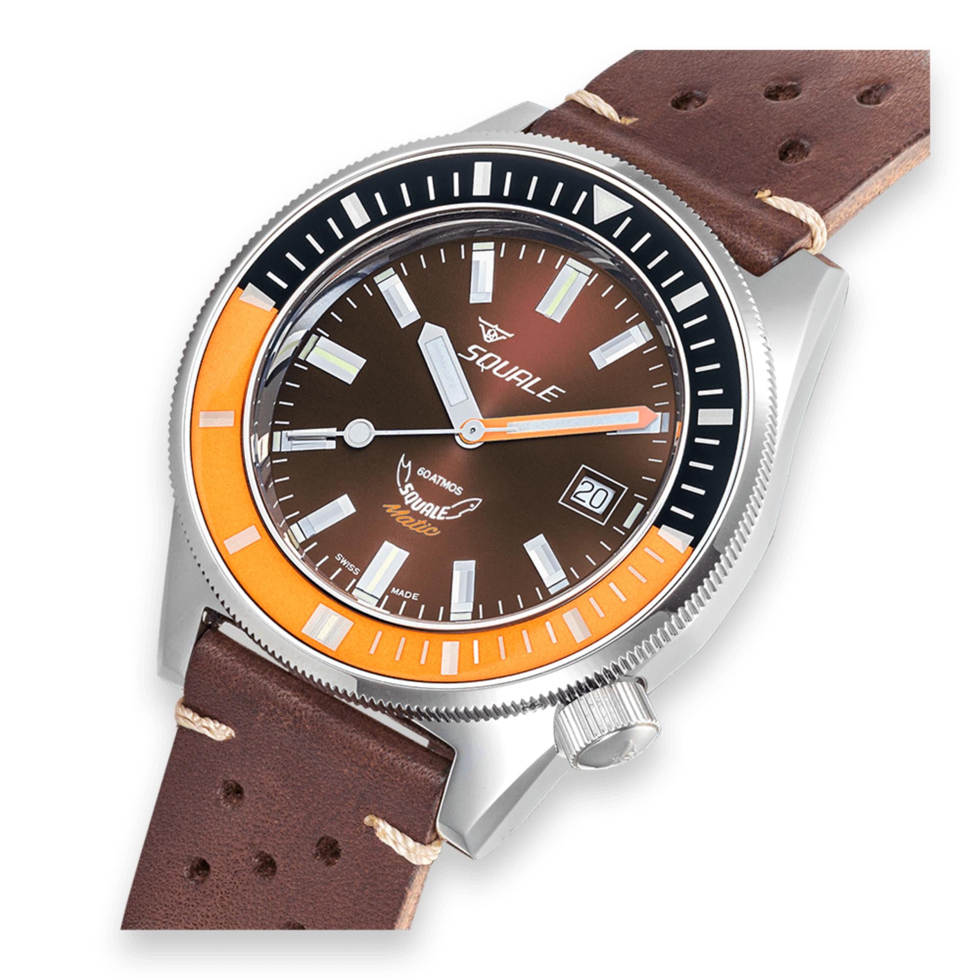 Squale Matic Chocolate Automatic Brown Dial Leather Strap Men's Watch MATICXSD.PTS