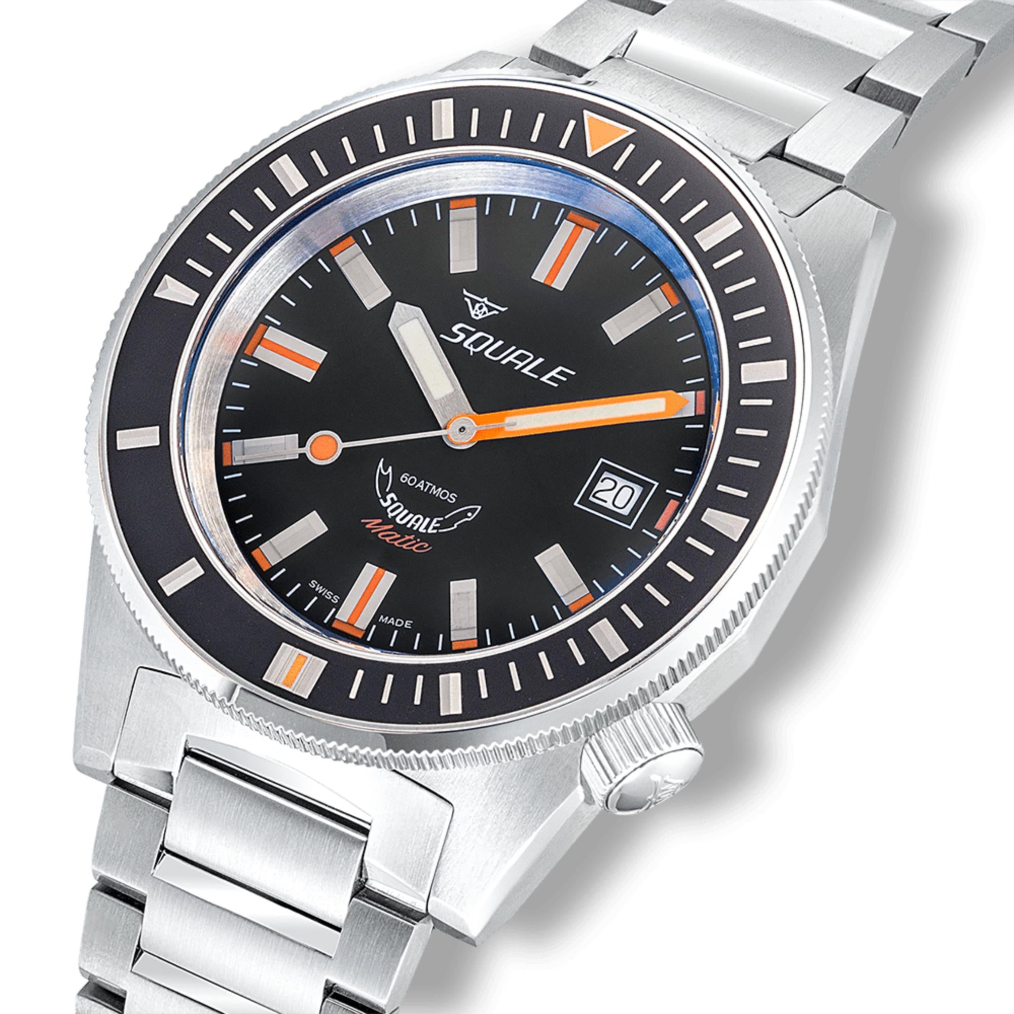Squale Matic Satin Automatic Black Dial Steel Strap Men's Watch MATICXSG.SQ22B