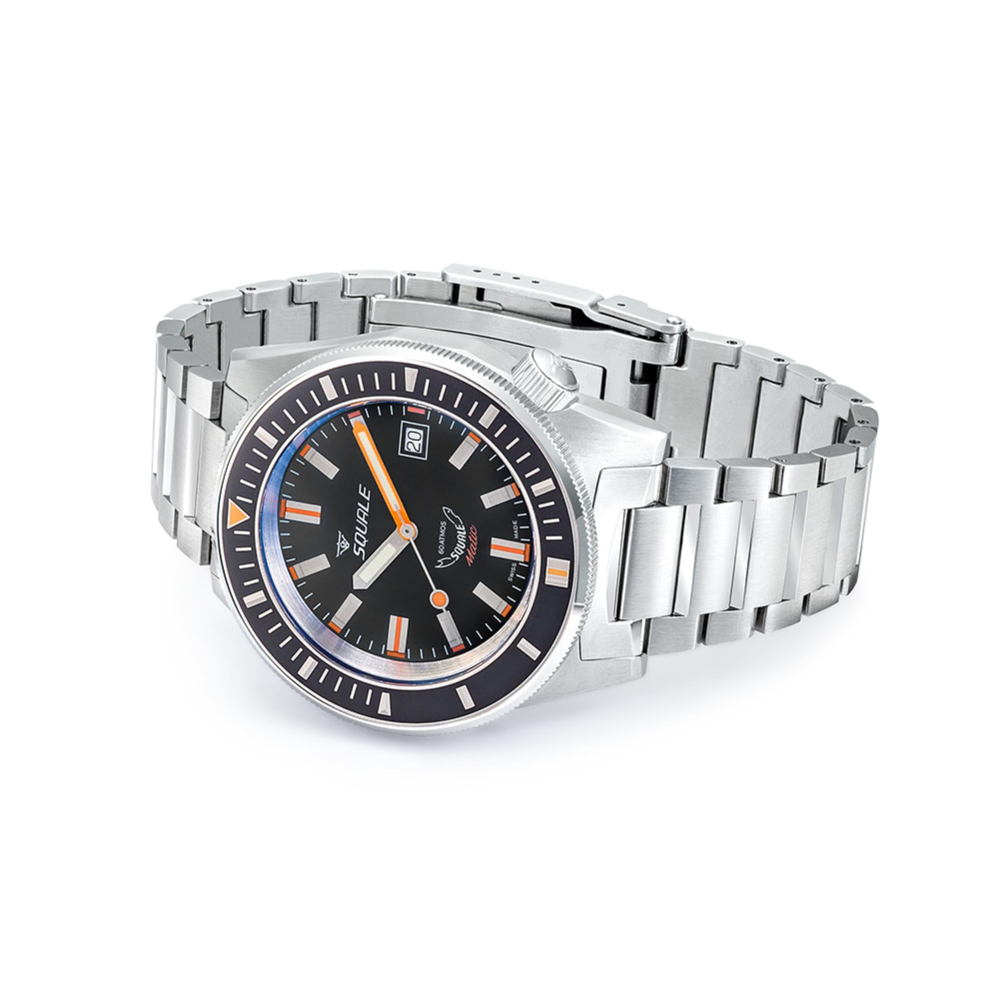 Squale Matic Satin Automatic Black Dial Steel Strap Men's Watch MATICXSG.SQ22B