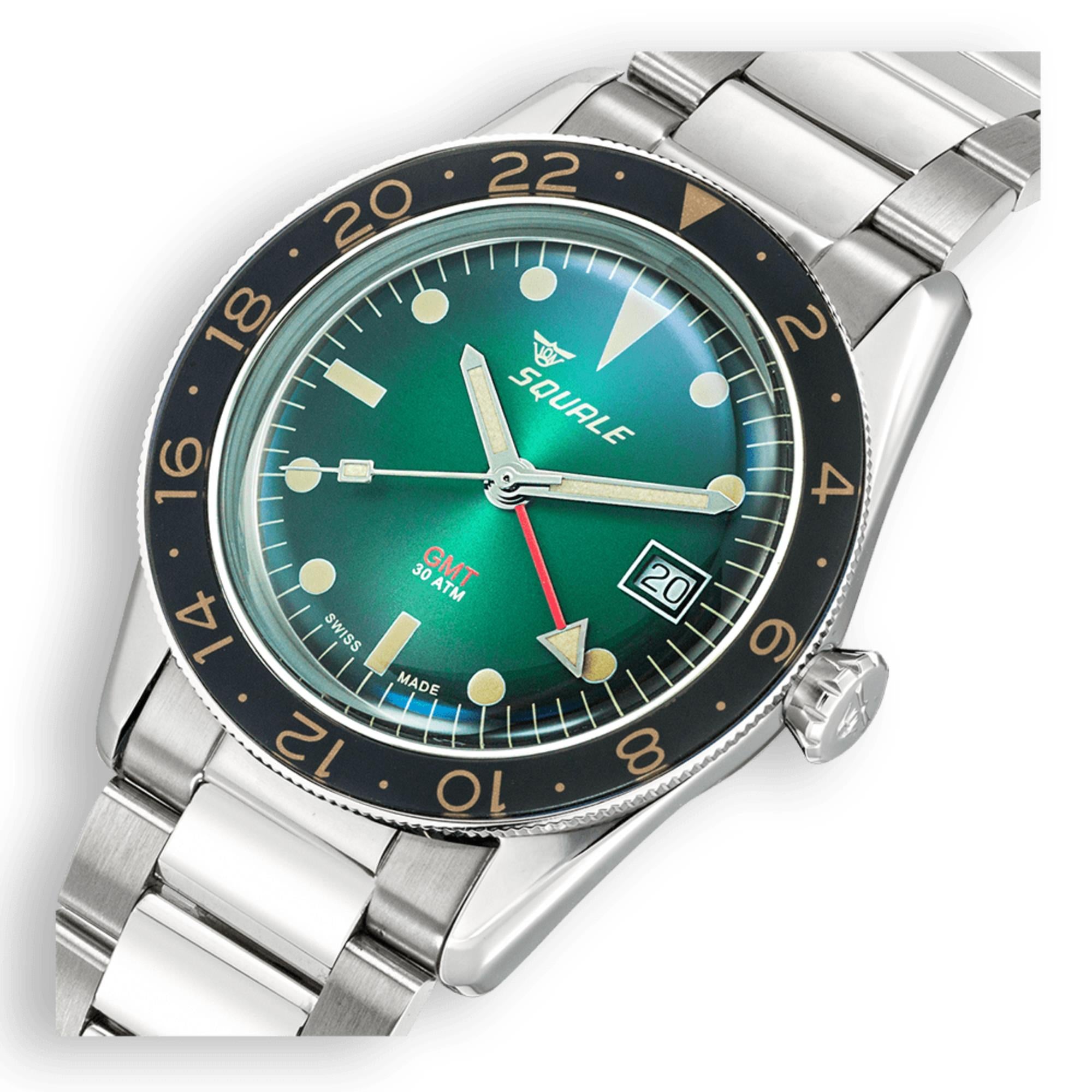 Squale Sub-39 GMT Vintage Automatic Green Dial Steel Strap Men's Watch SUB-39GMGR.BR22